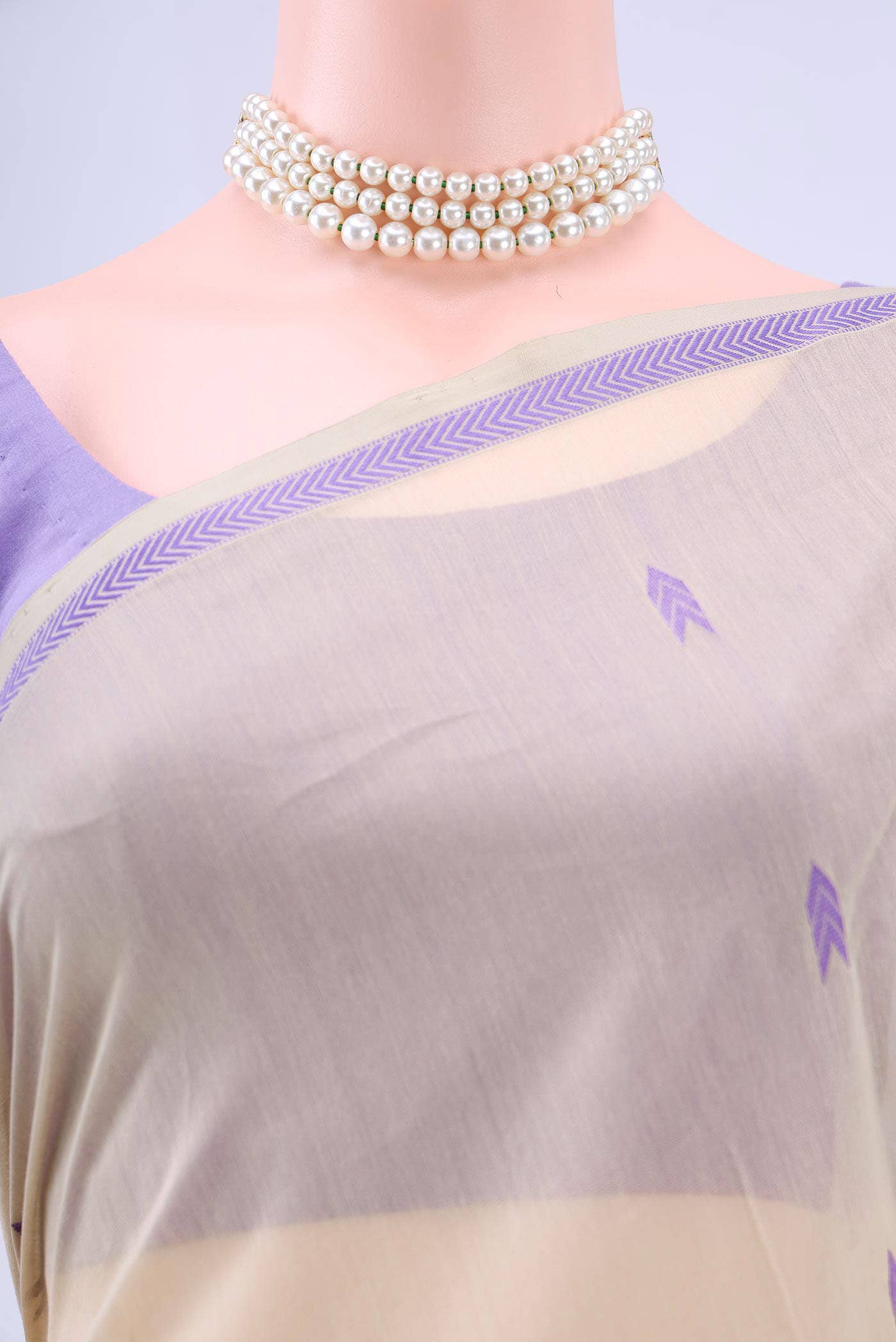 Beige Chanderi Silk Cotton Saree - Image 3