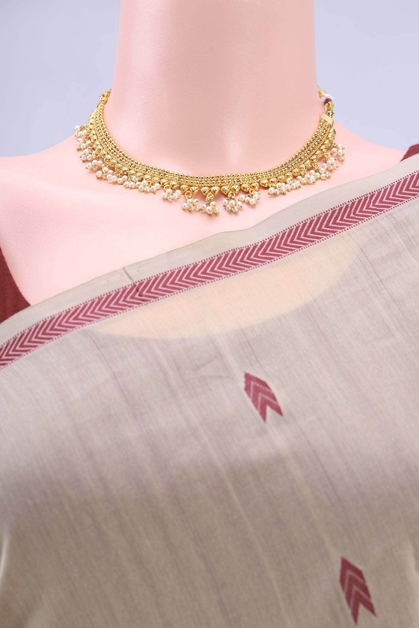 Beige Chanderi Silk Cotton Saree - Image 3