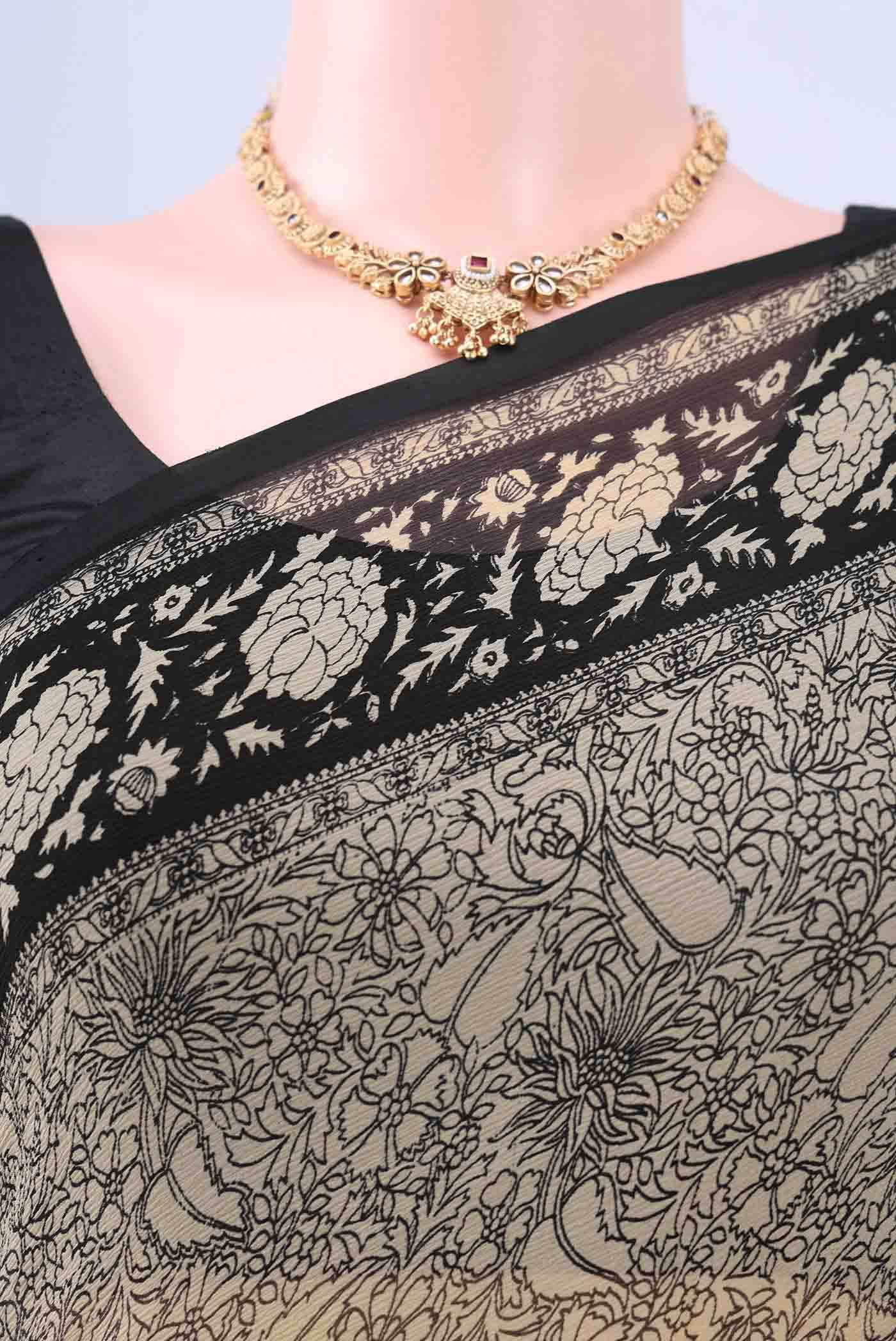 Beige Mysore Chiffon Saree - Image 3