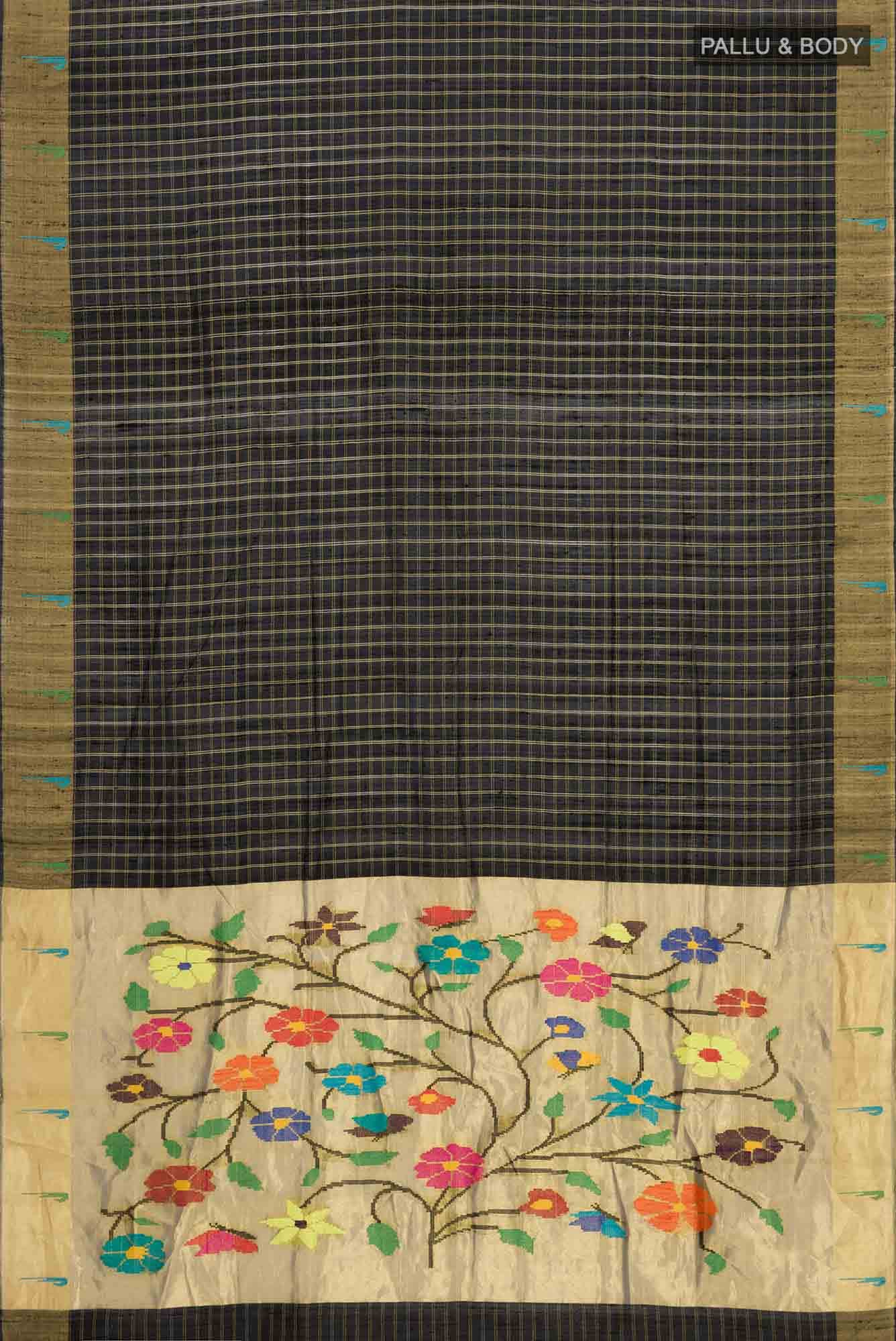 Black Bhagalpuri Tussar Silk Saree - Image 3