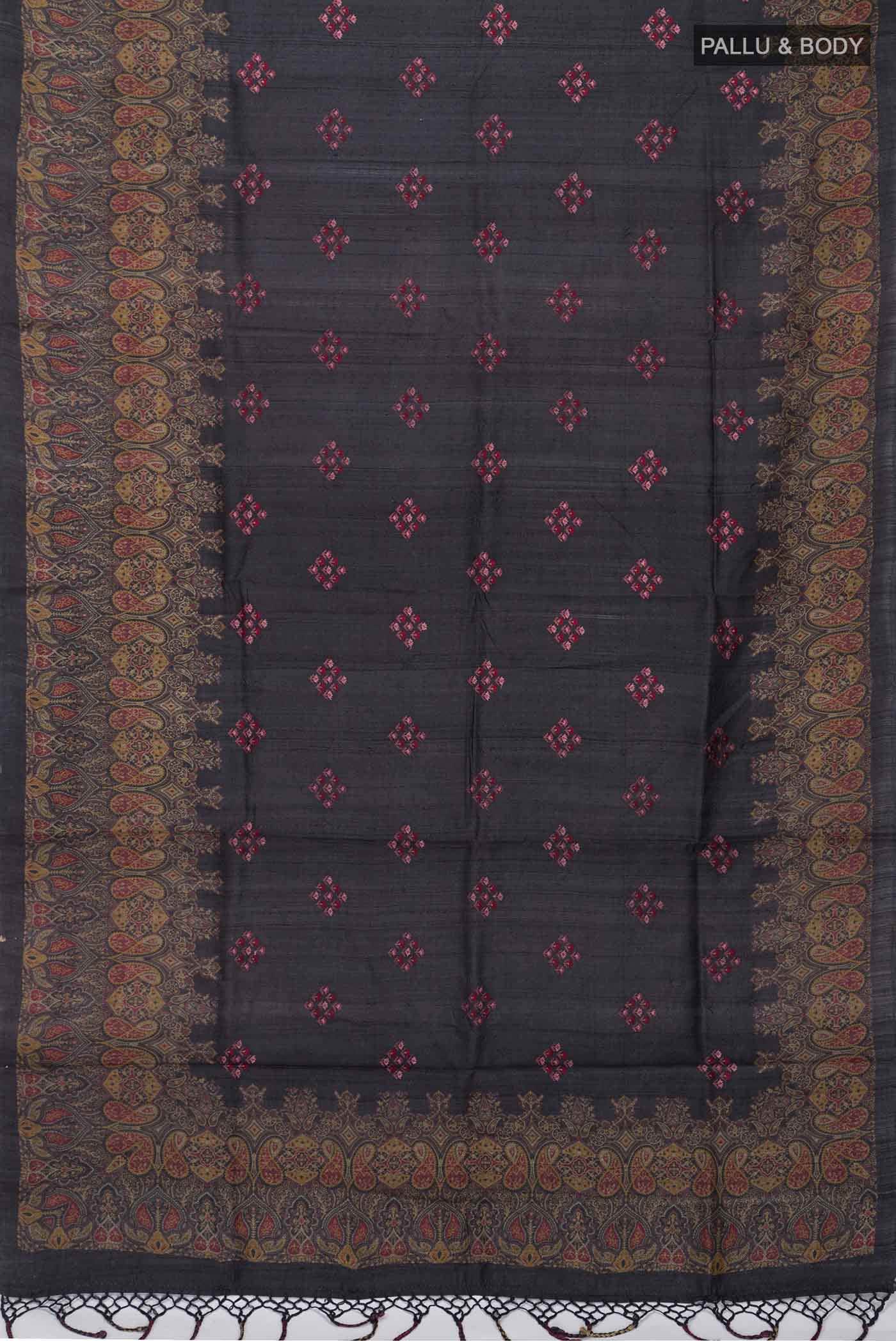 Black Tussar Silk Saree - Image 3