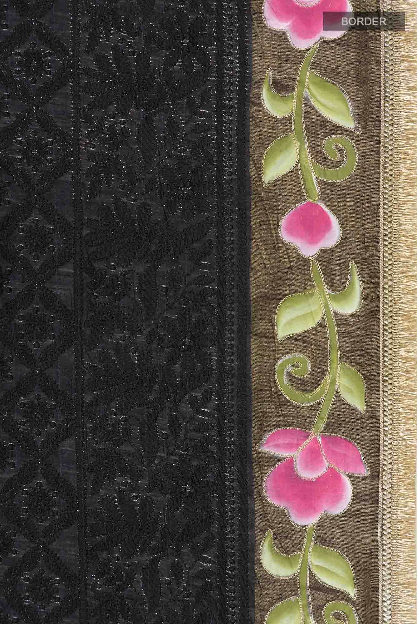 Black Tussar Silk Saree - Image 4
