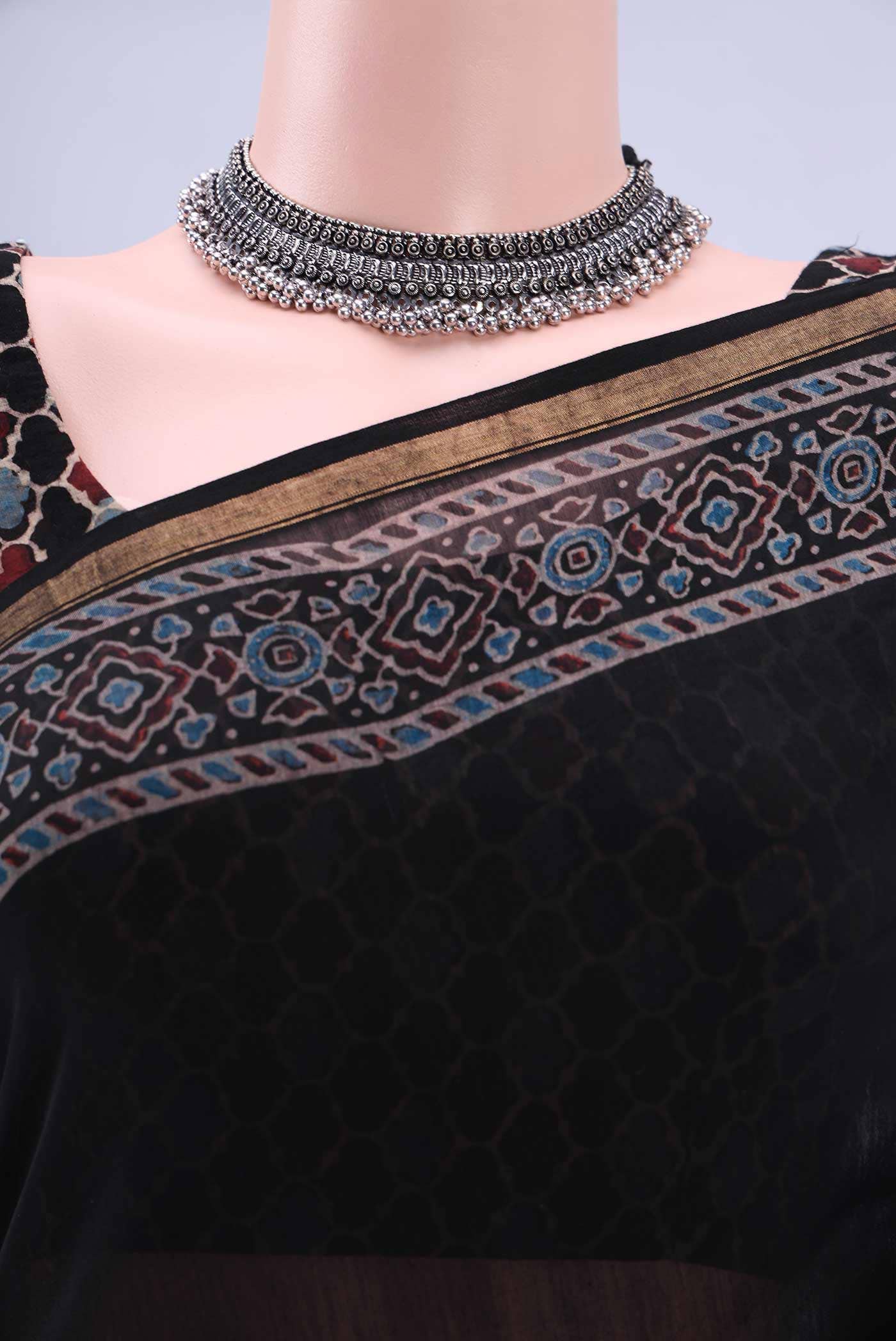 Blue Chanderi Silk Cotton Saree - Image 3