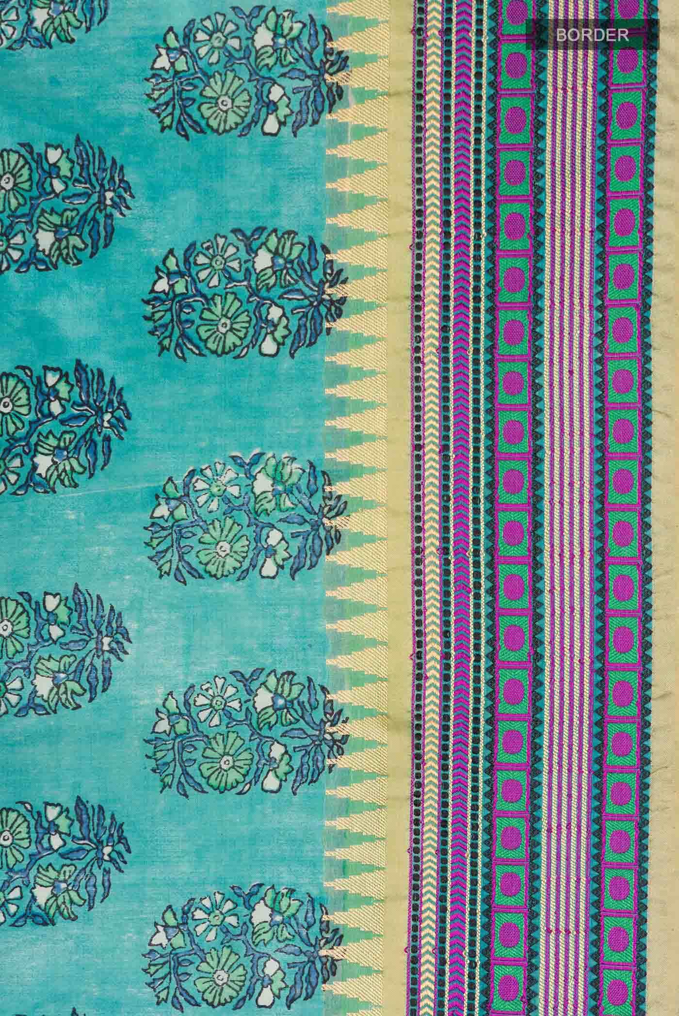 Blue Printed Silk Saree - Image 4