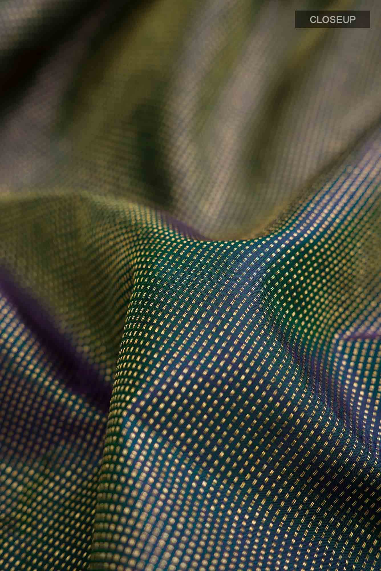 Blue with Green Dual Tone Kanjivaram Silk Saree - Image 3