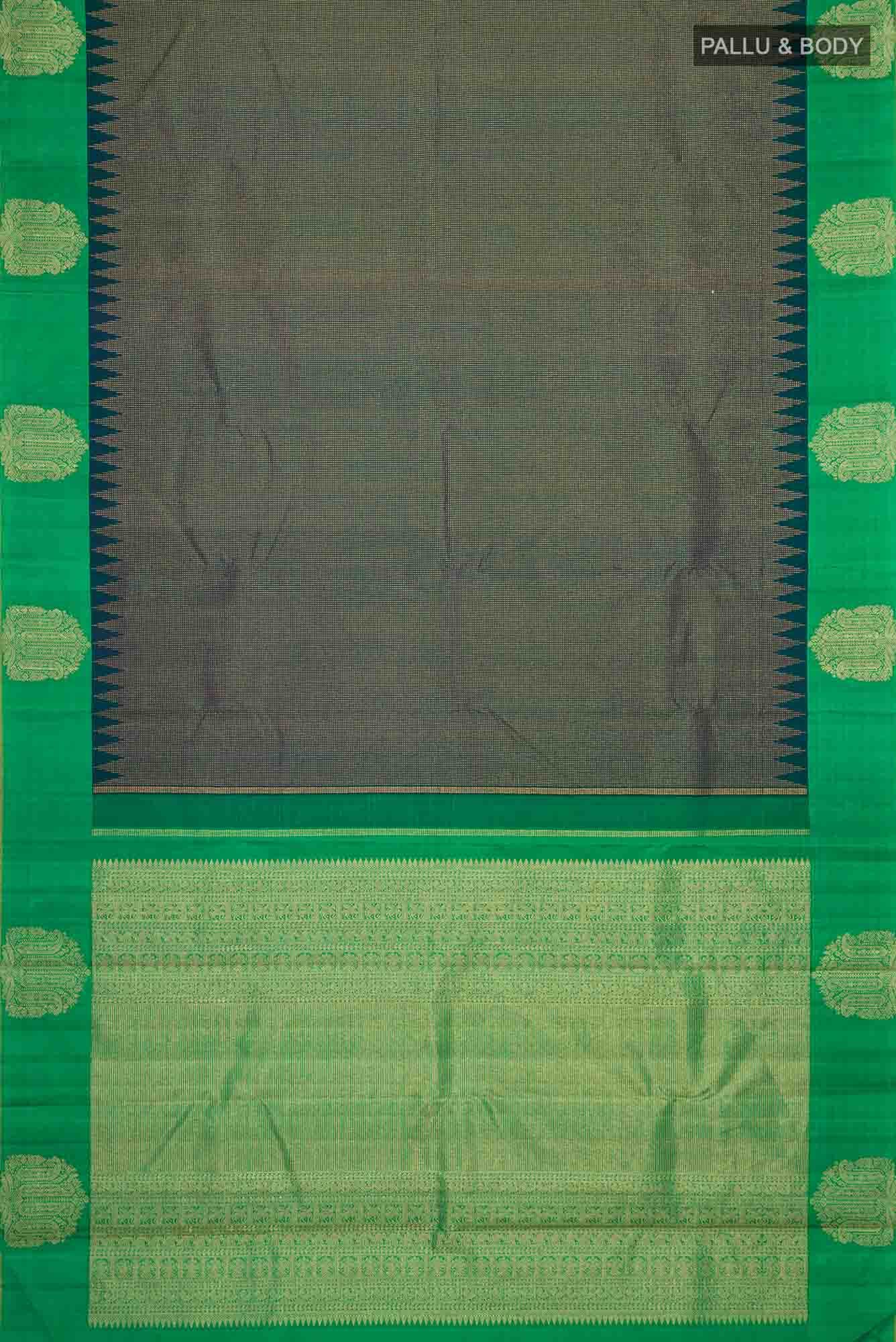 Blue with Green Dual Tone Kanjivaram Silk Saree - Image 4