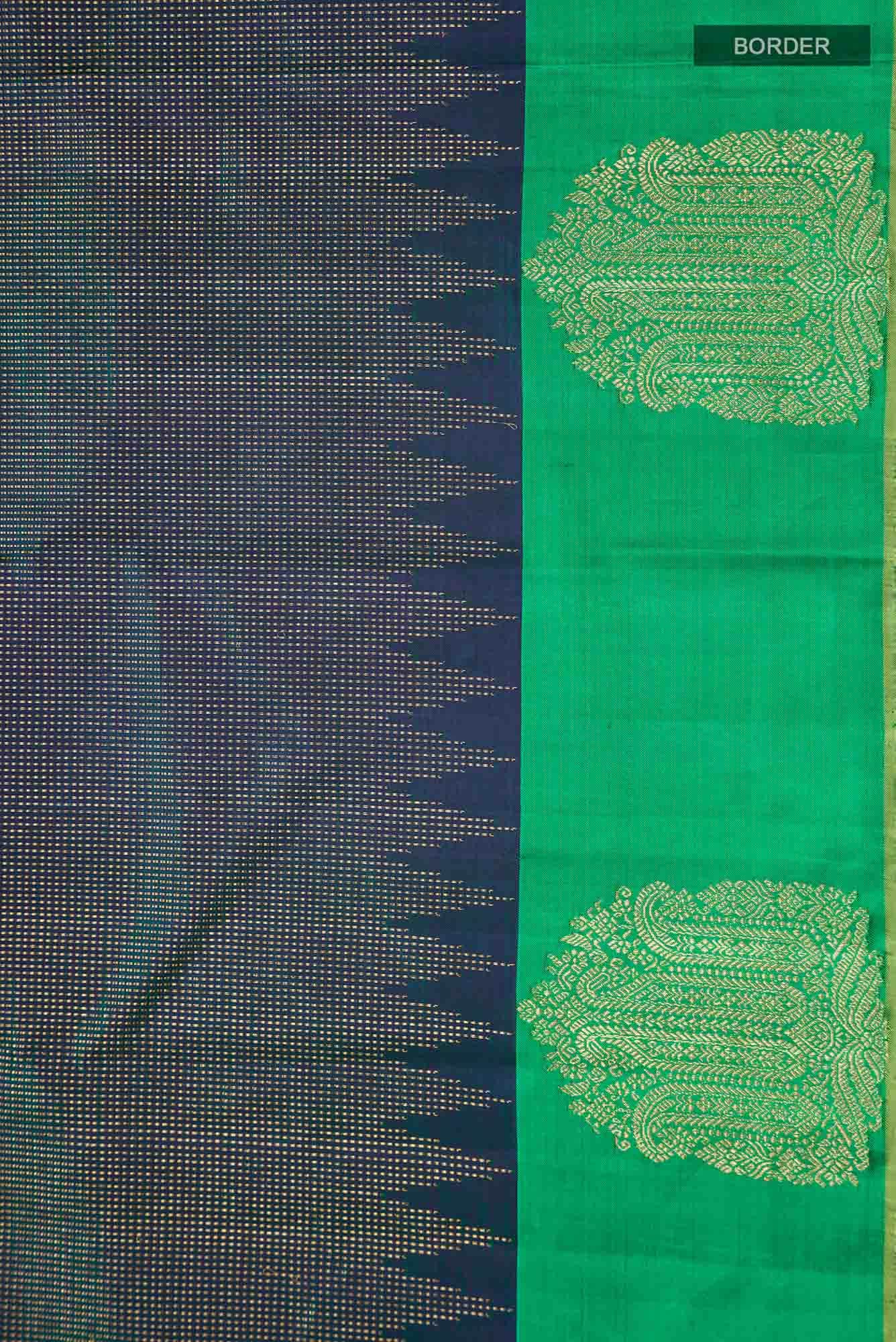 Blue with Green Dual Tone Kanjivaram Silk Saree - Image 5