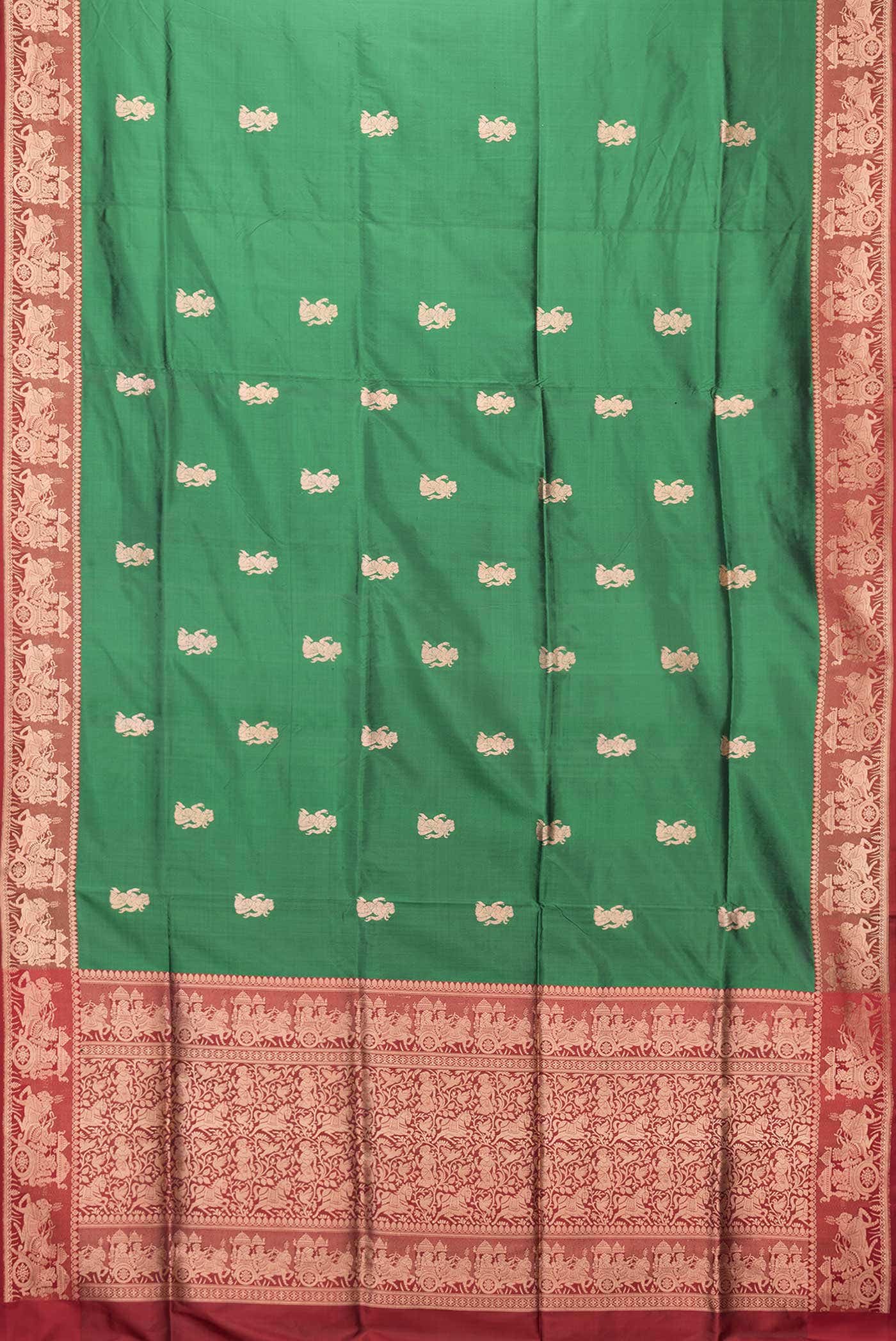 Bottle Green Dual Tone Banarasi Silk Saree - Image 4