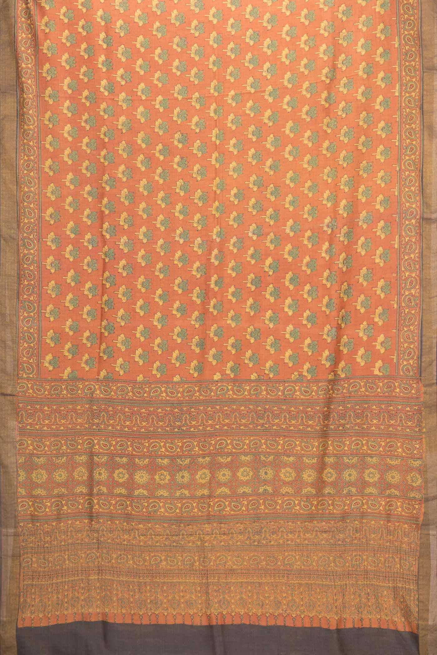 Brick Orange Dual Tone Tussar Silk Saree - Image 4
