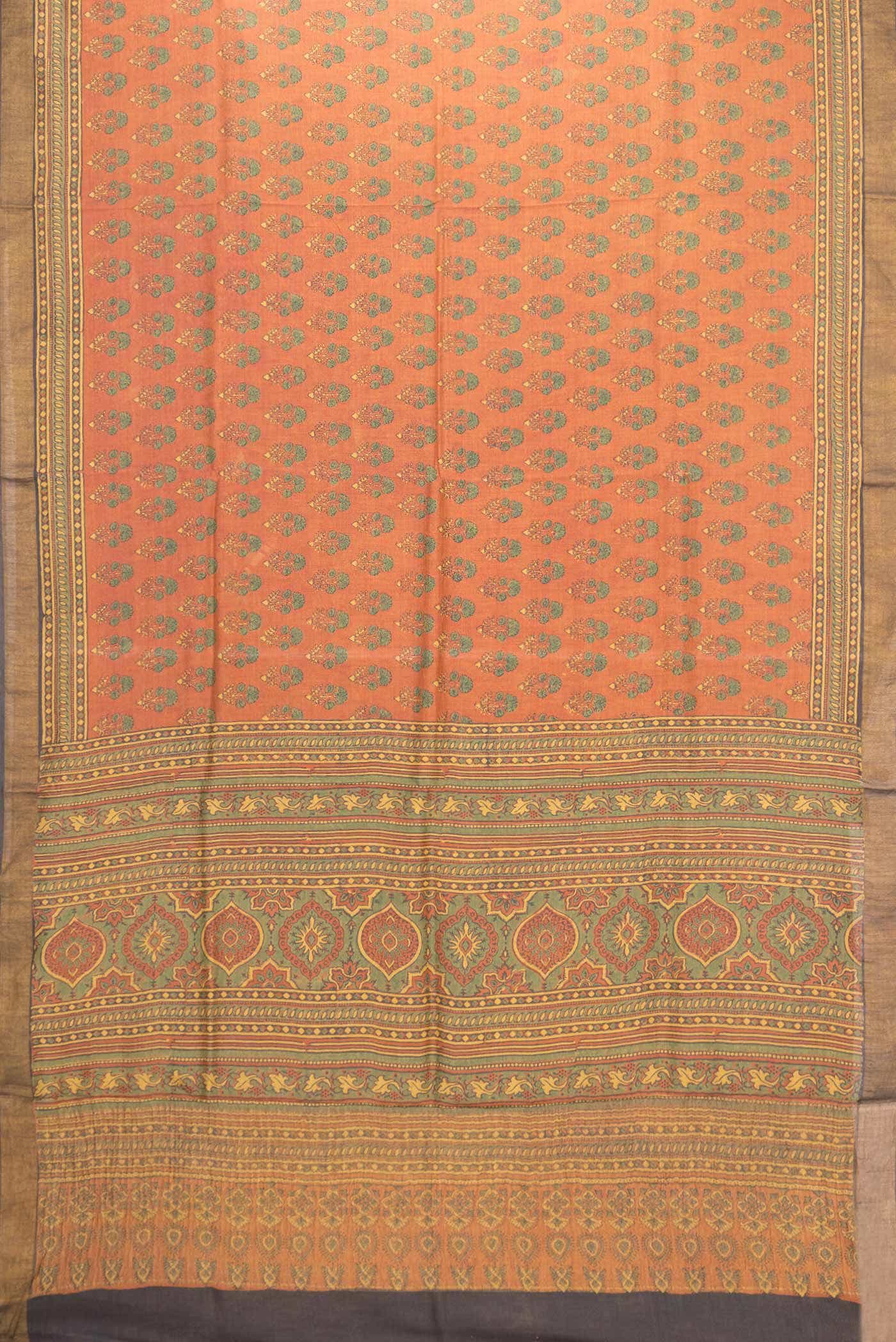 Brick Orange Dual Tone Tussar Silk Saree - Image 4
