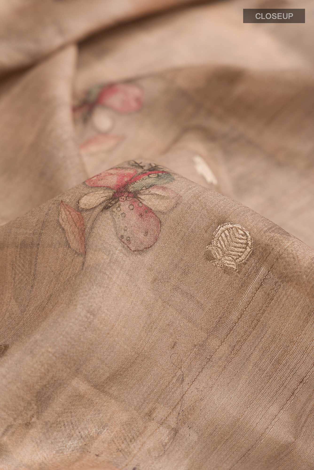 Brown Bhagalpuri Tussar Silk Saree - Image 3