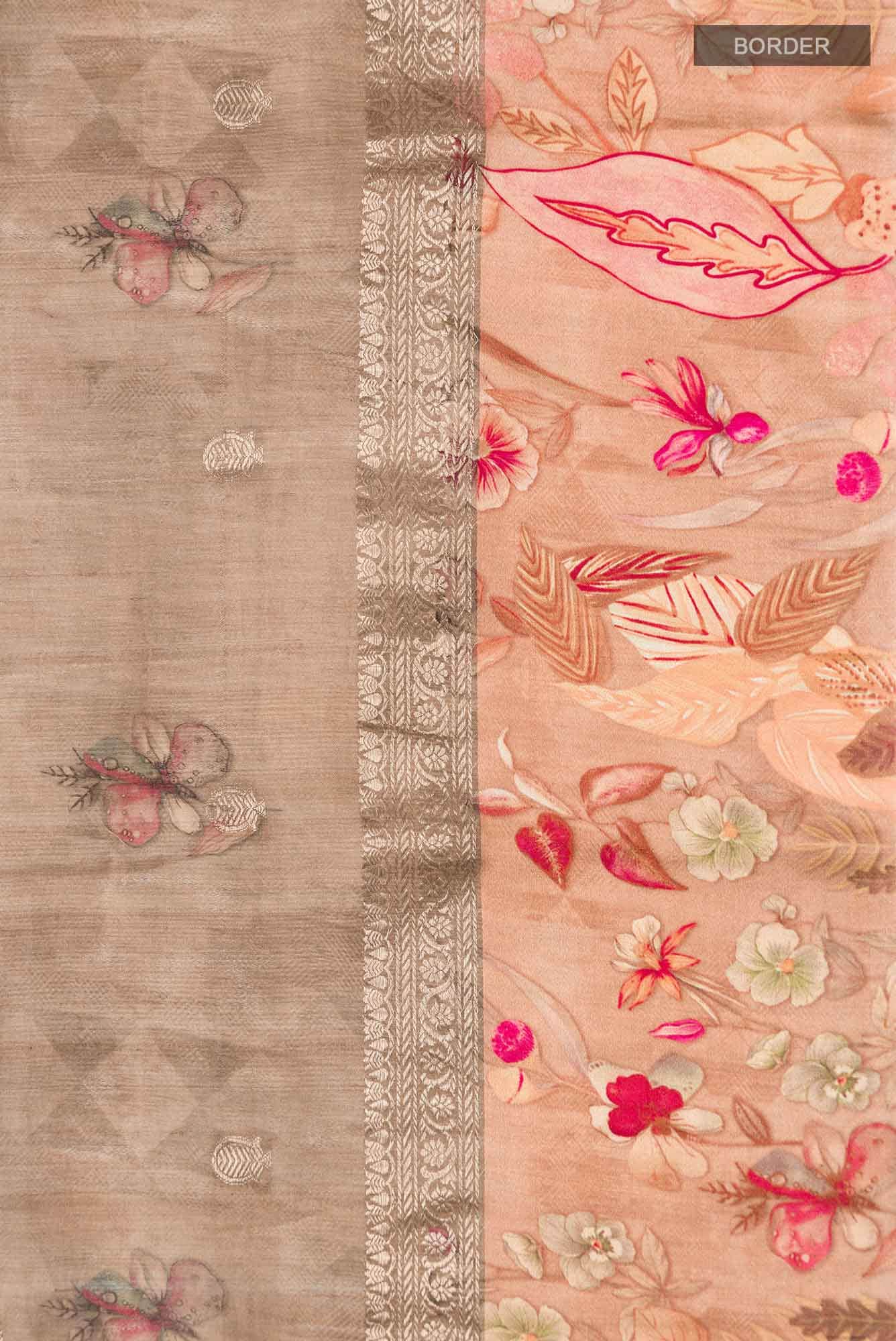 Brown Bhagalpuri Tussar Silk Saree - Image 5