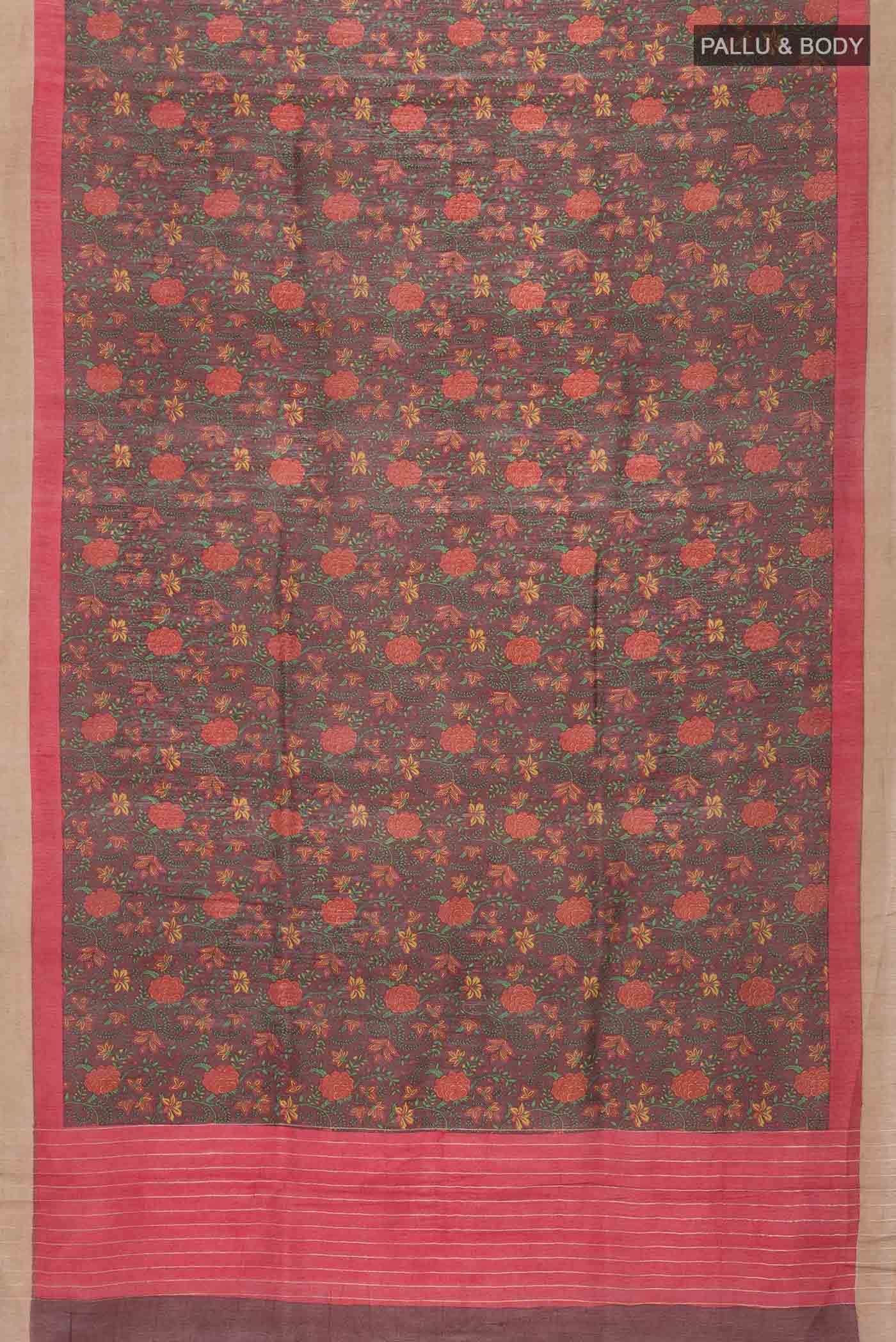 Brown Tussar Silk Saree - Image 3