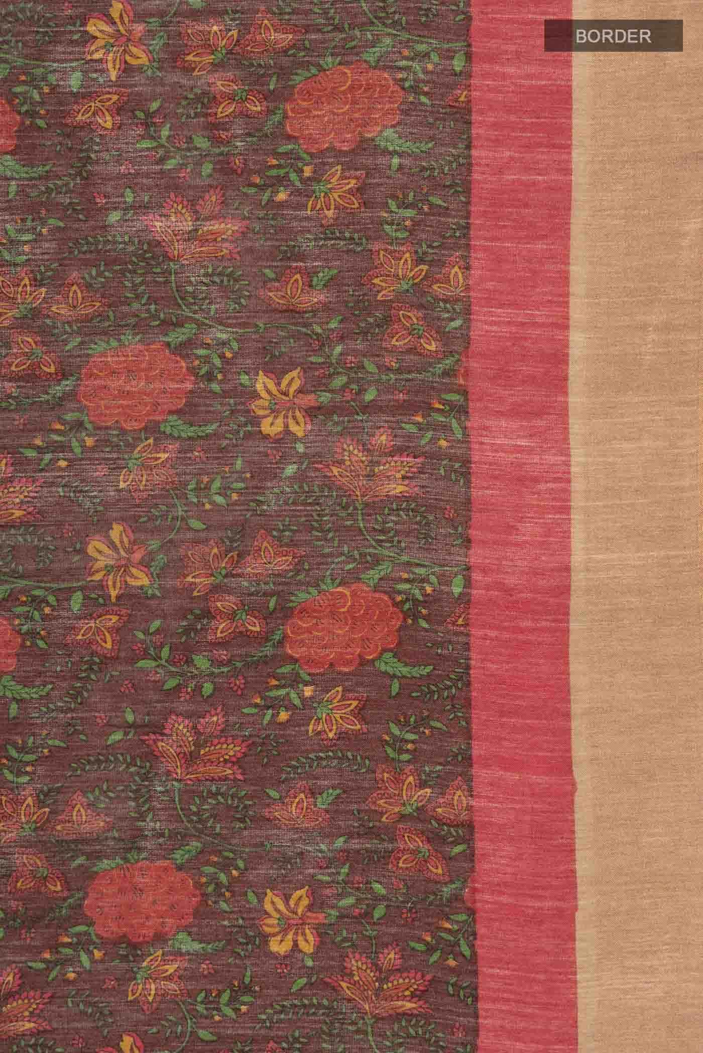 Brown Tussar Silk Saree - Image 4