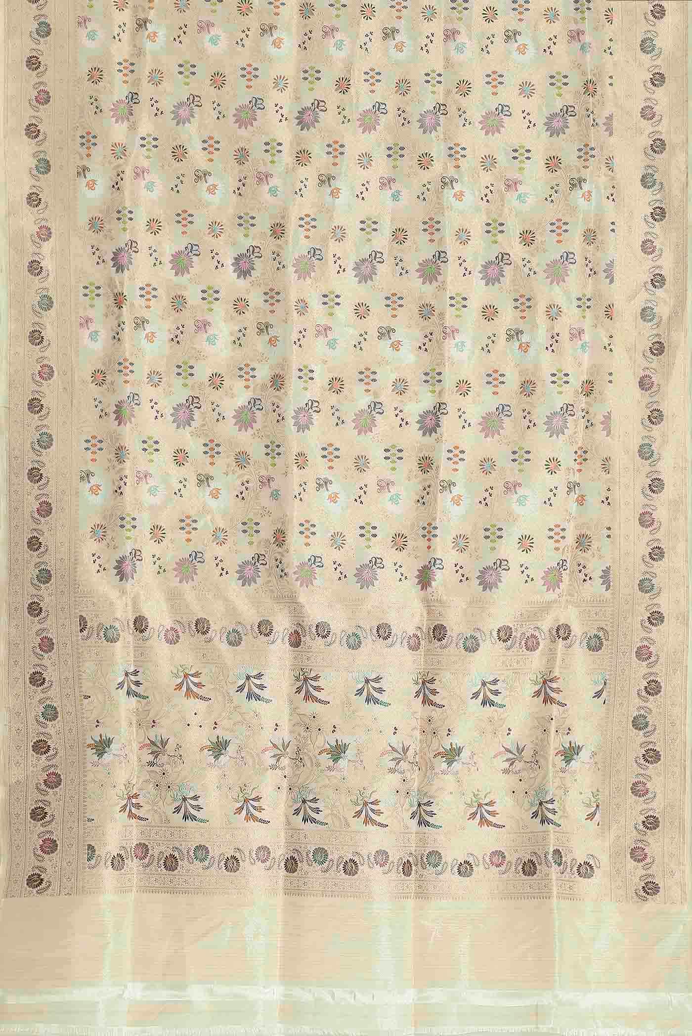 Cream Banarasi Tissue Silk Saree - Image 4