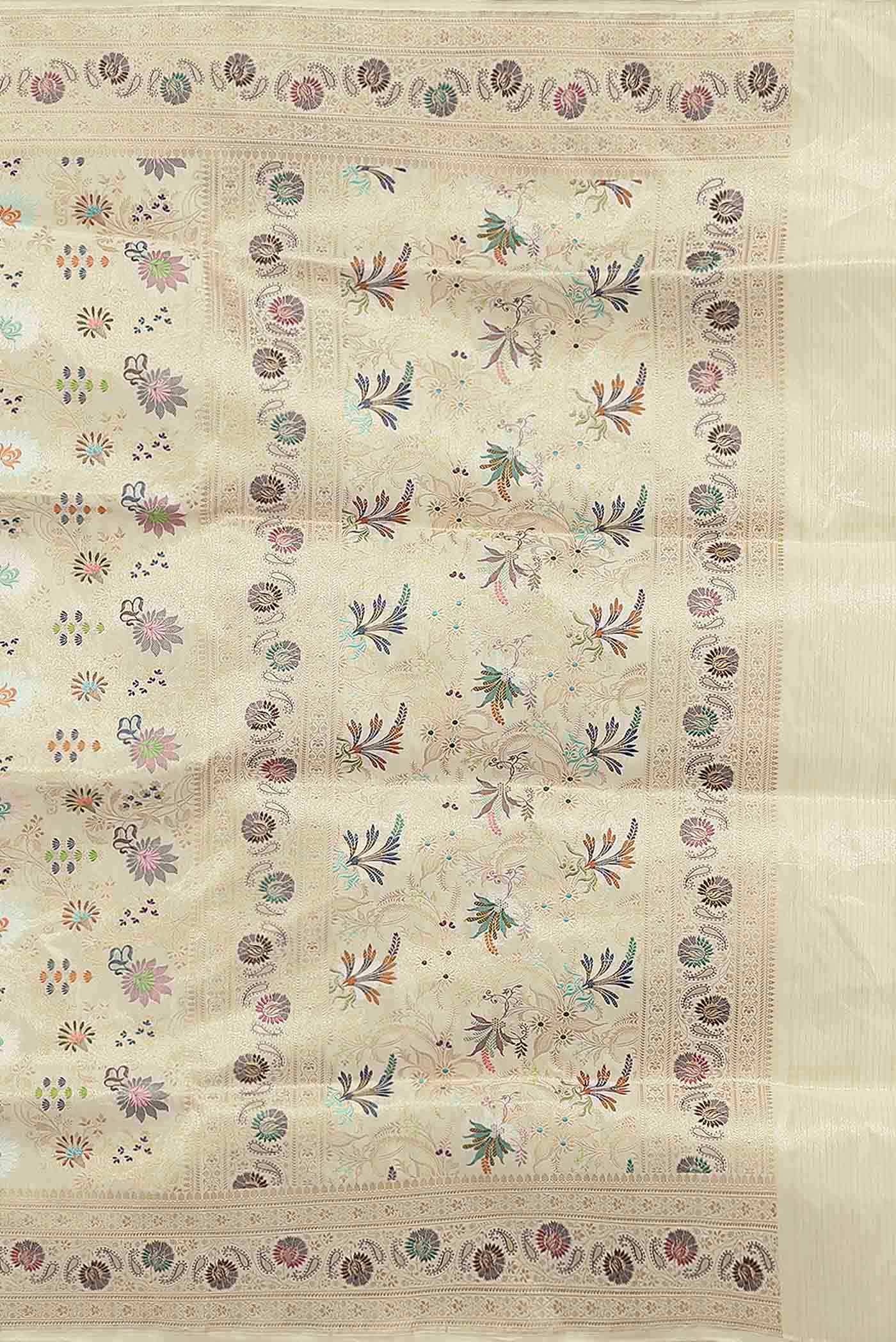 Cream Banarasi Tissue Silk Saree - Image 5