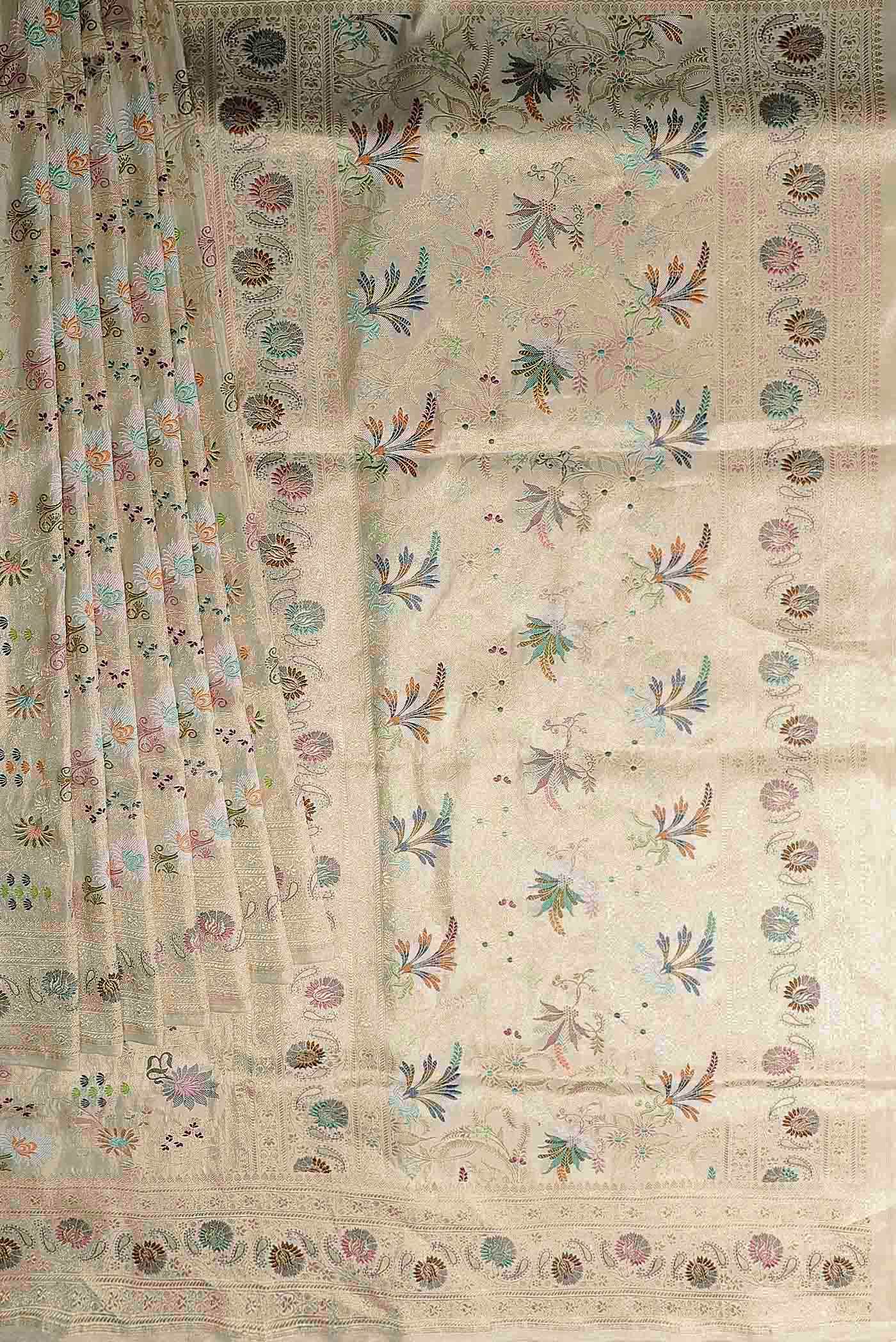 Cream Banarasi Tissue Silk Saree - Image 6