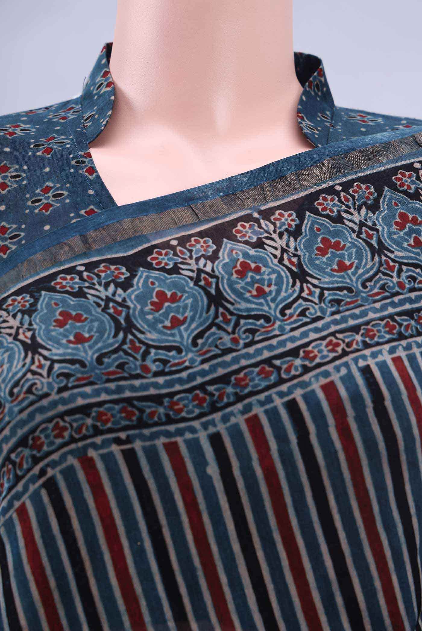 Dark Blue Chanderi Silk Cotton Saree - Image 3