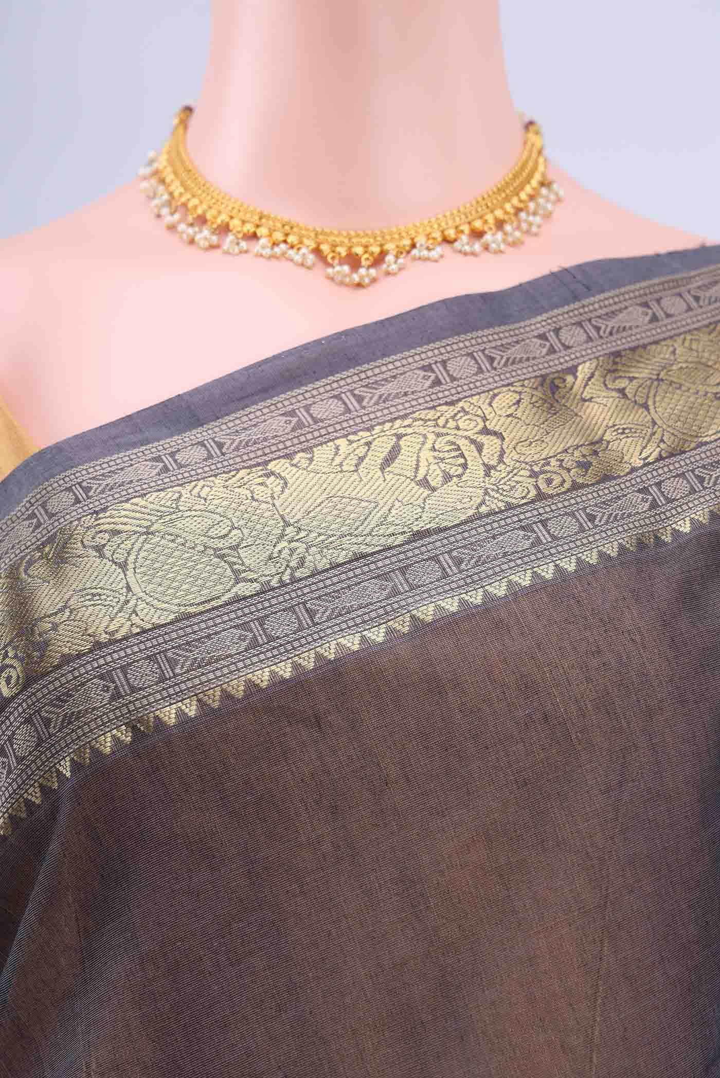 Davys Grey Kanchi Cotton Saree - Image 3