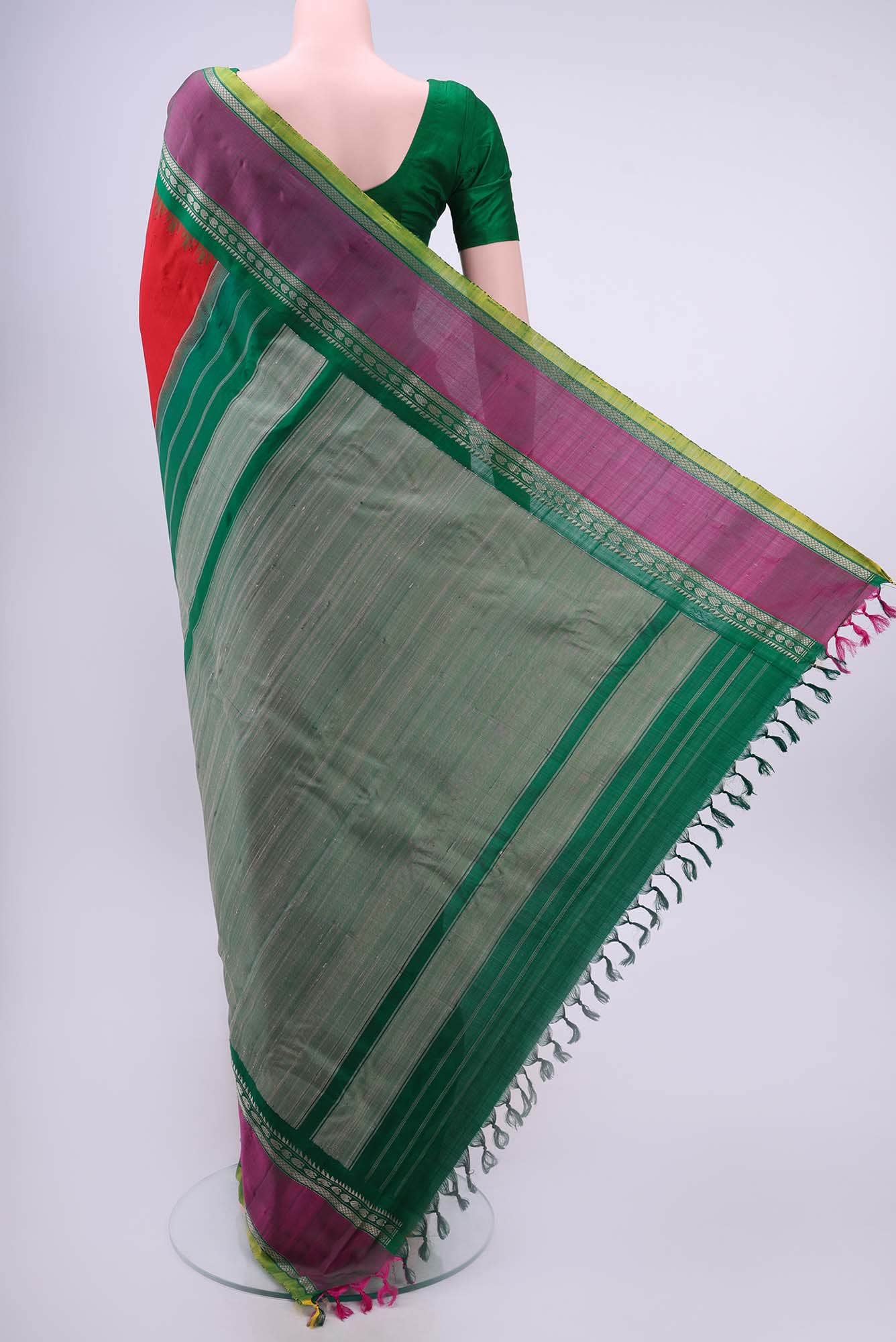 Deep Red Gadwal Silk Saree - Image 3