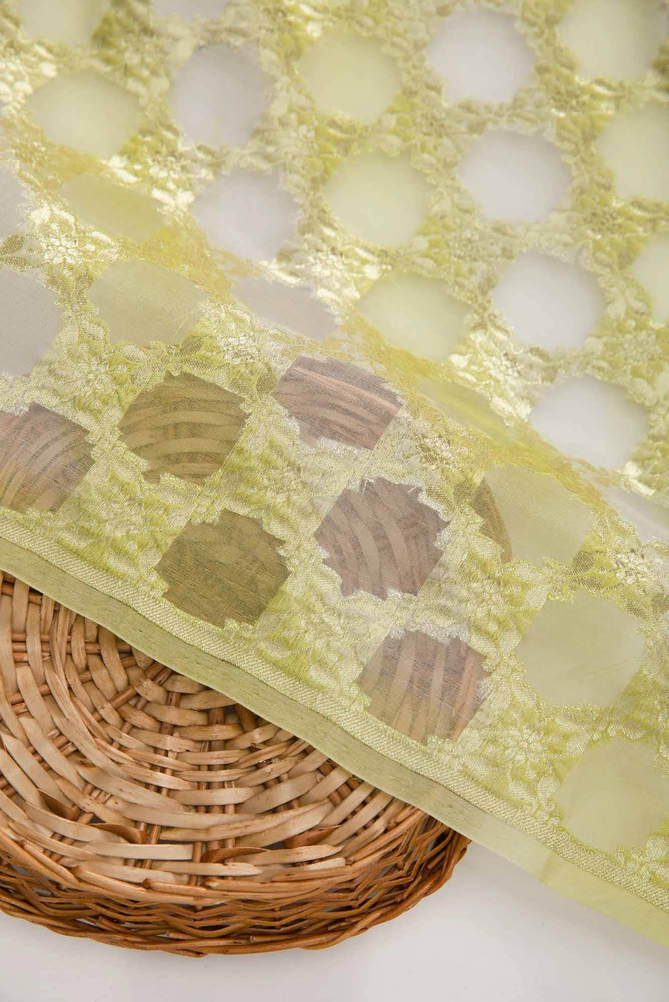 Green and lavender Organza Silk Dress Material - Image 3