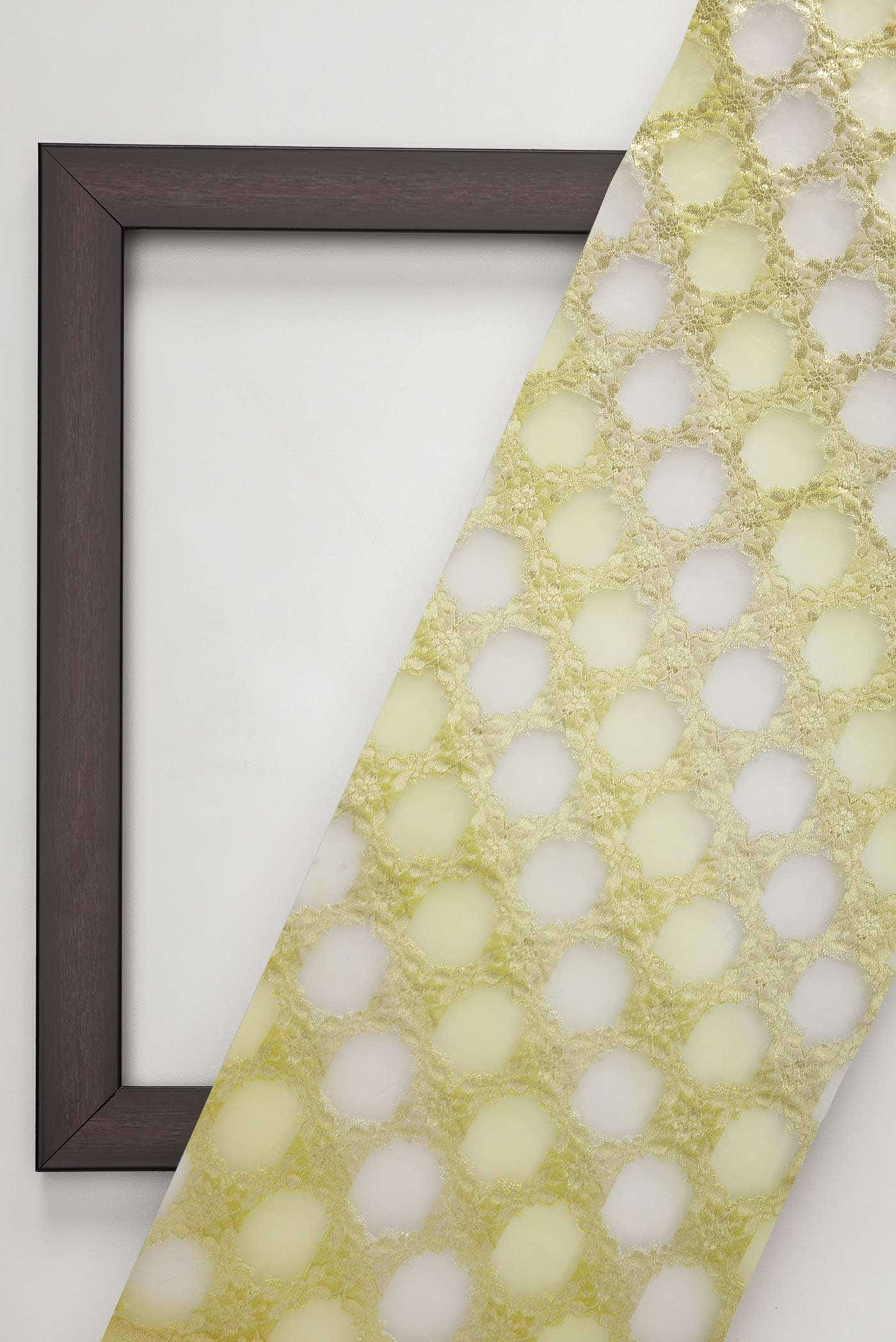 Green and lavender Organza Silk Dress Material - Image 4