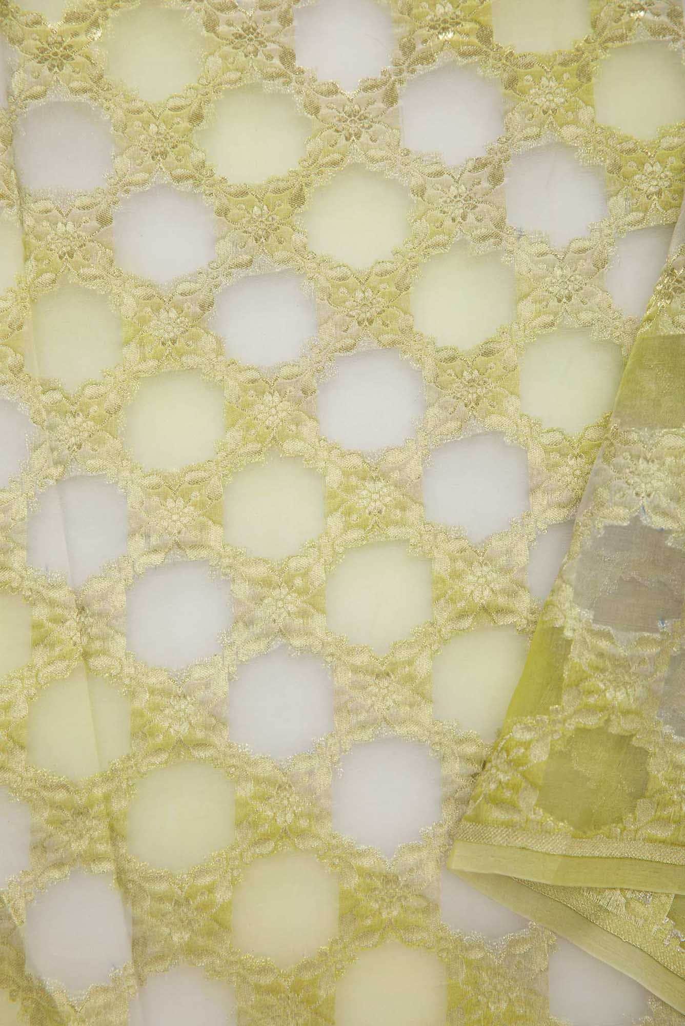 Green and lavender Organza Silk Dress Material - Image 6