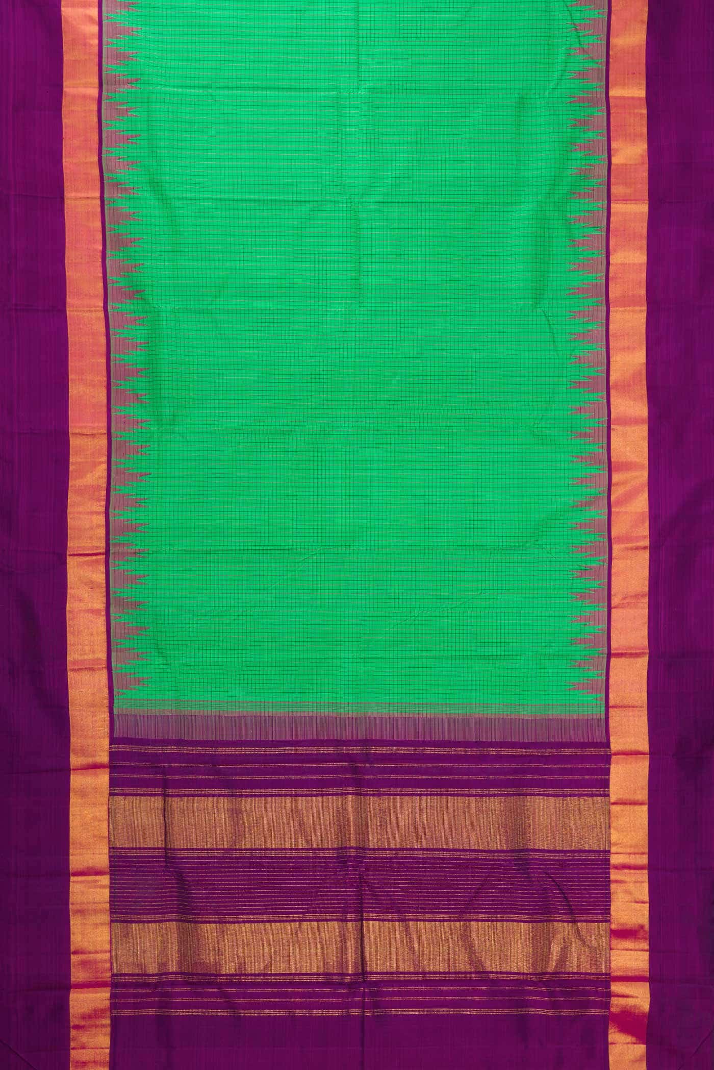Pure Silk Pure Zari Green Dual Tone Kanchipuram Saree - Image 4