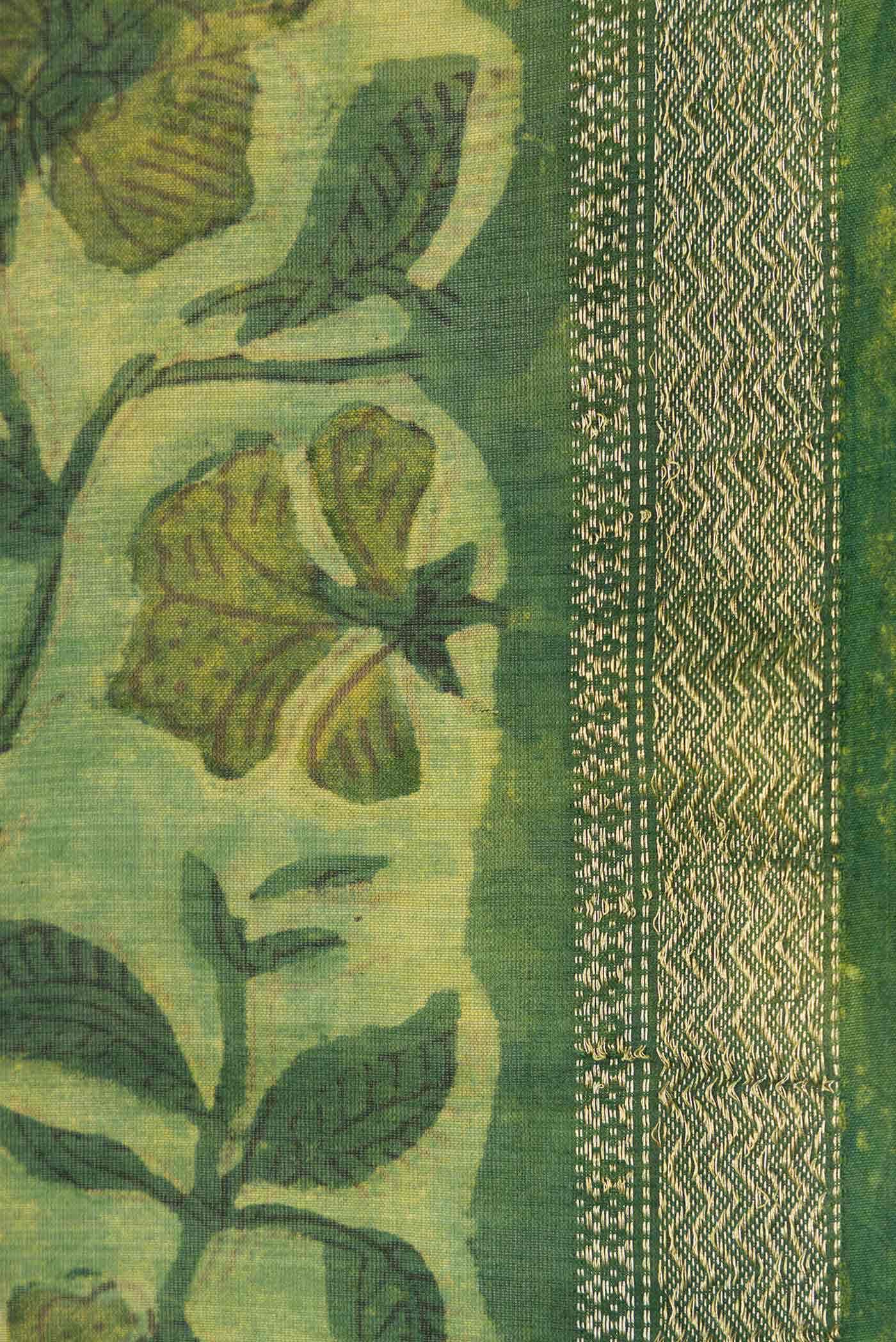 Green Dual Tone Tussar Silk Saree - Image 3