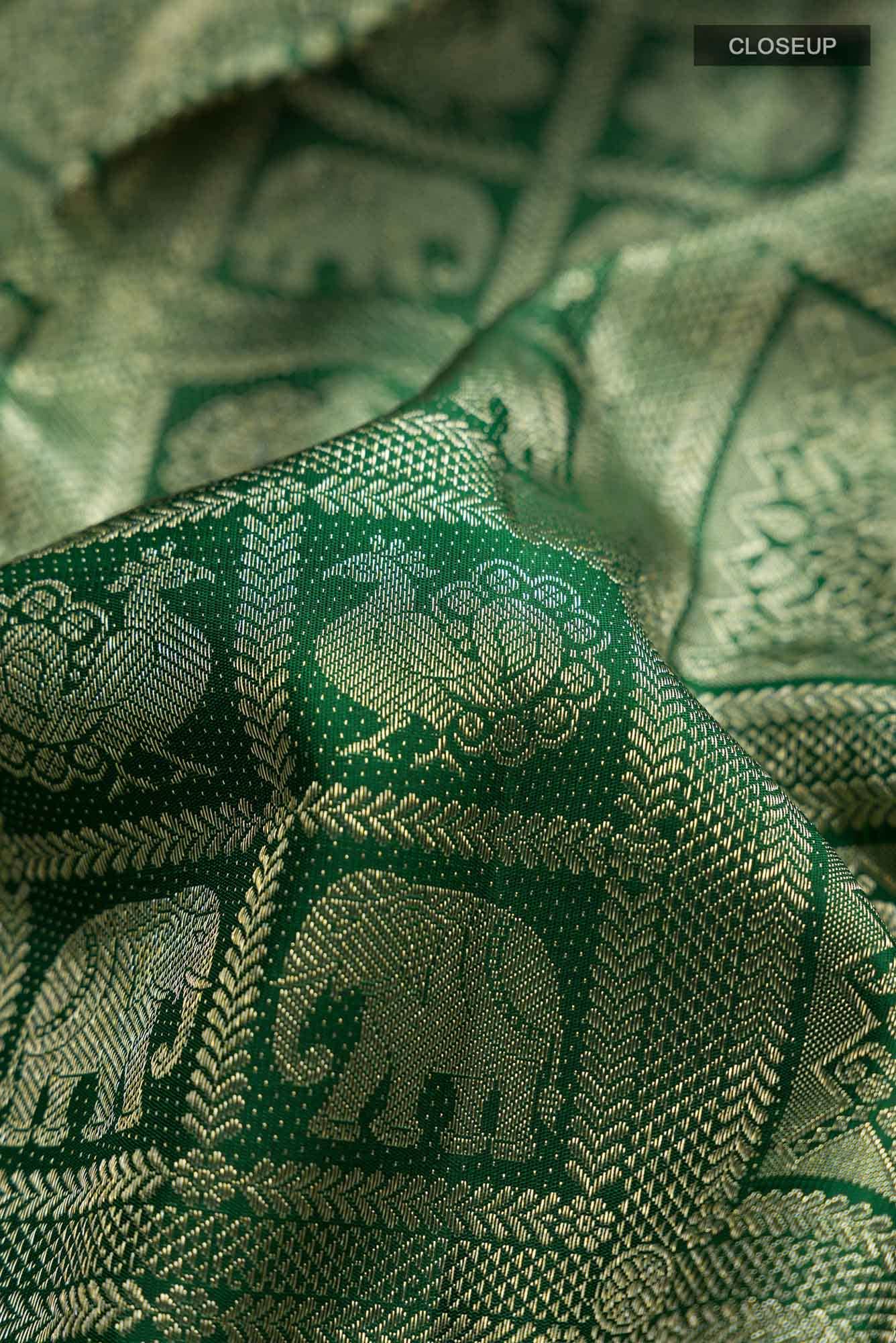 Green Kanchipuram Silk Saree - Image 3
