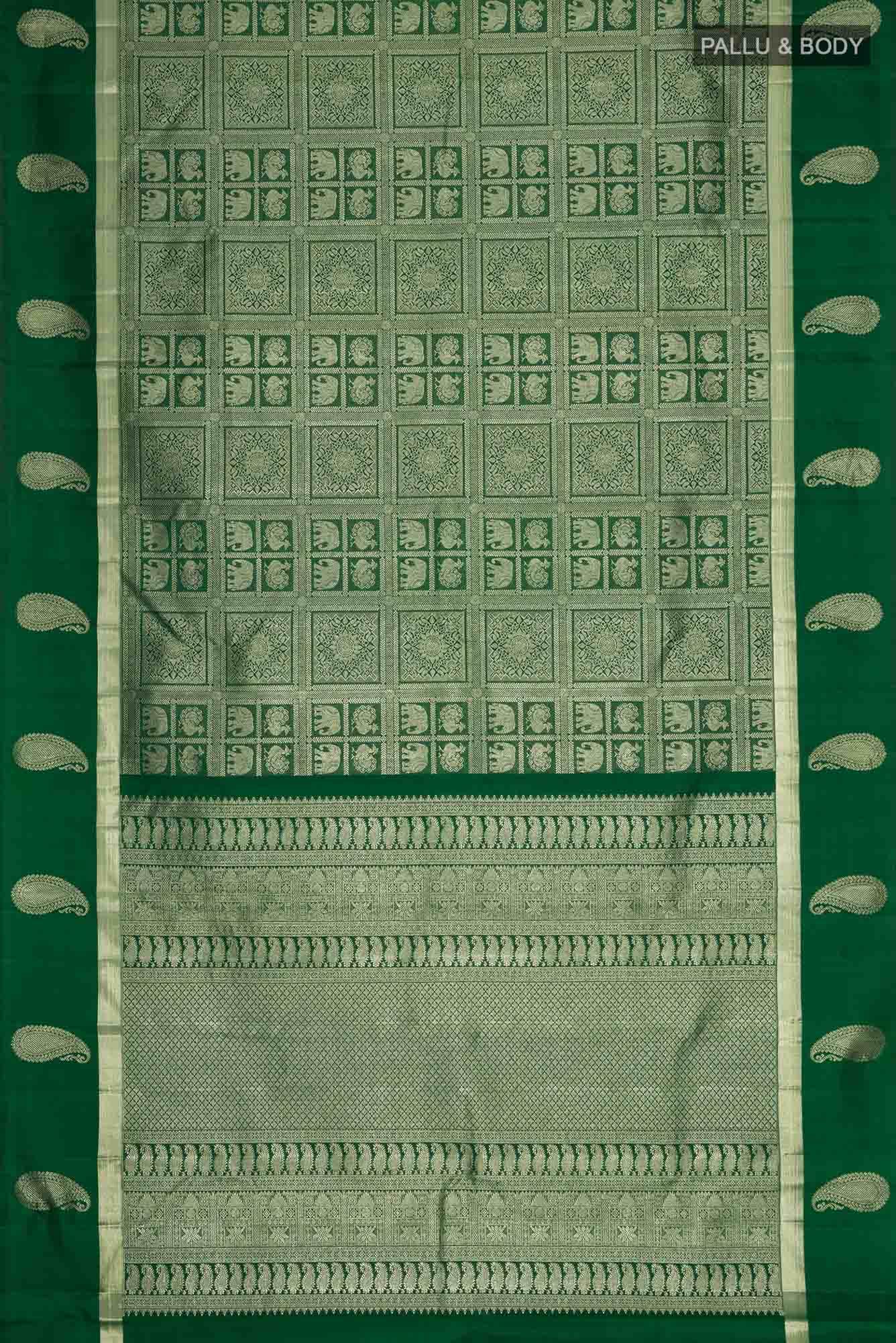 Green Kanchipuram Silk Saree - Image 4