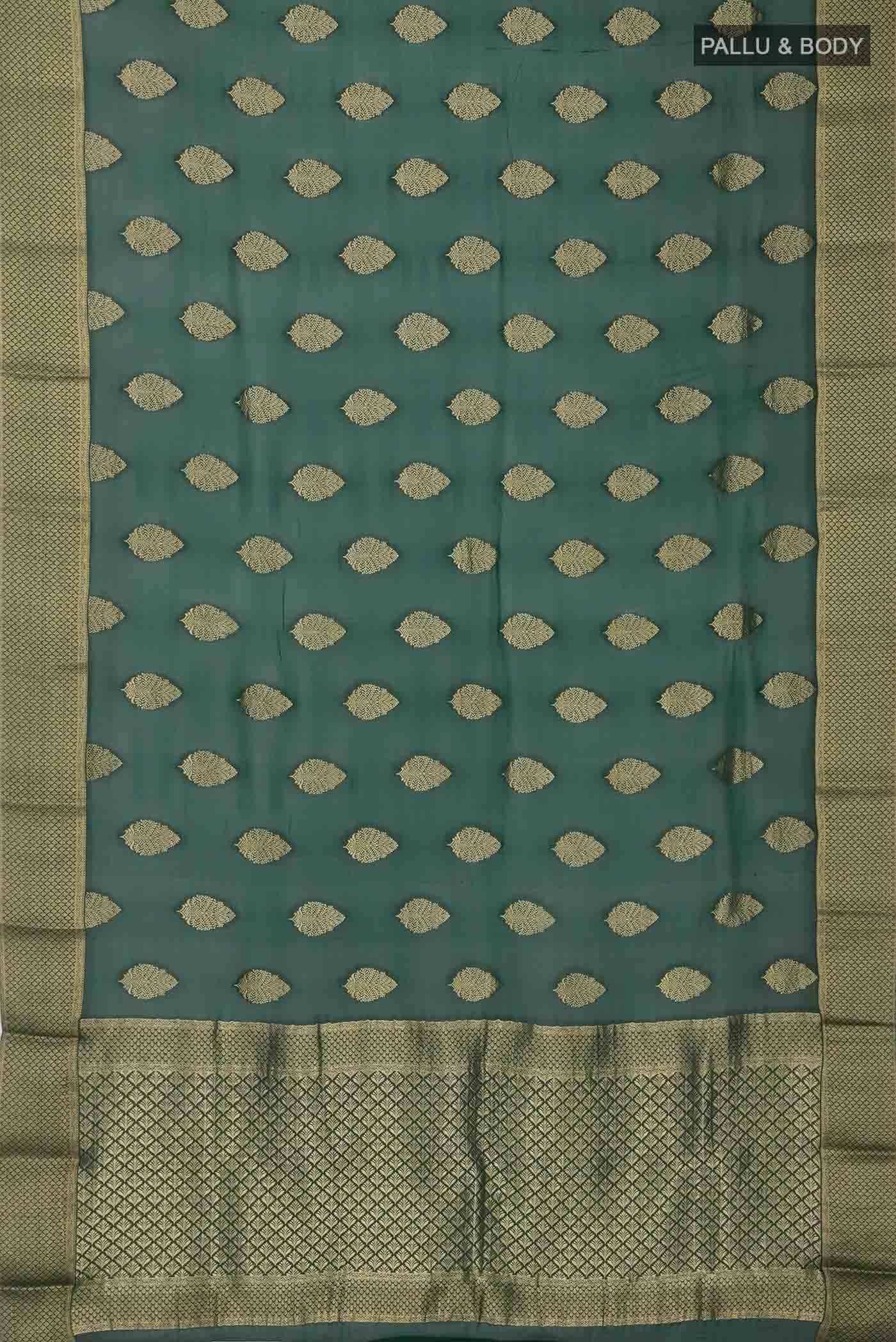Green Mysore Georgette Saree - Image 3