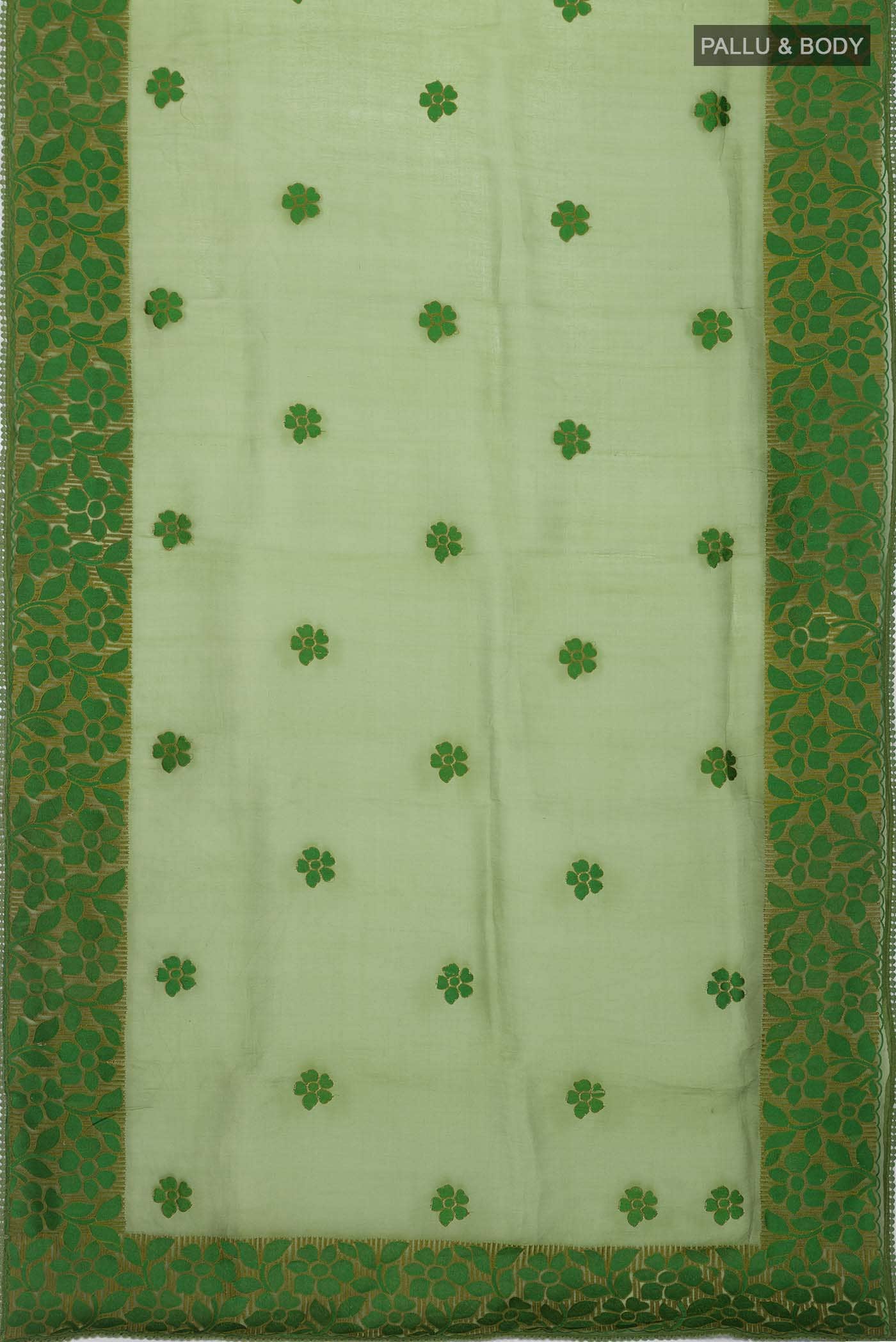 Green Organza Silk Saree - Image 4