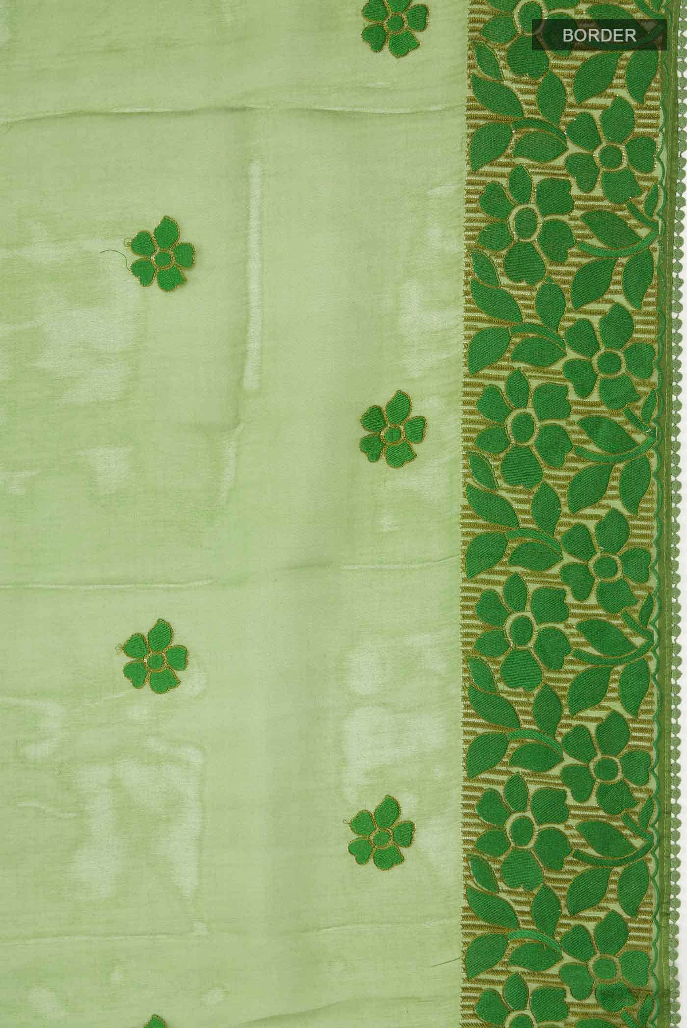 Green Organza Silk Saree - Image 5