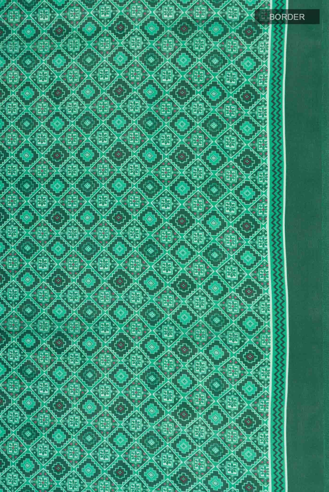 Green Printed Silk Saree - Image 4