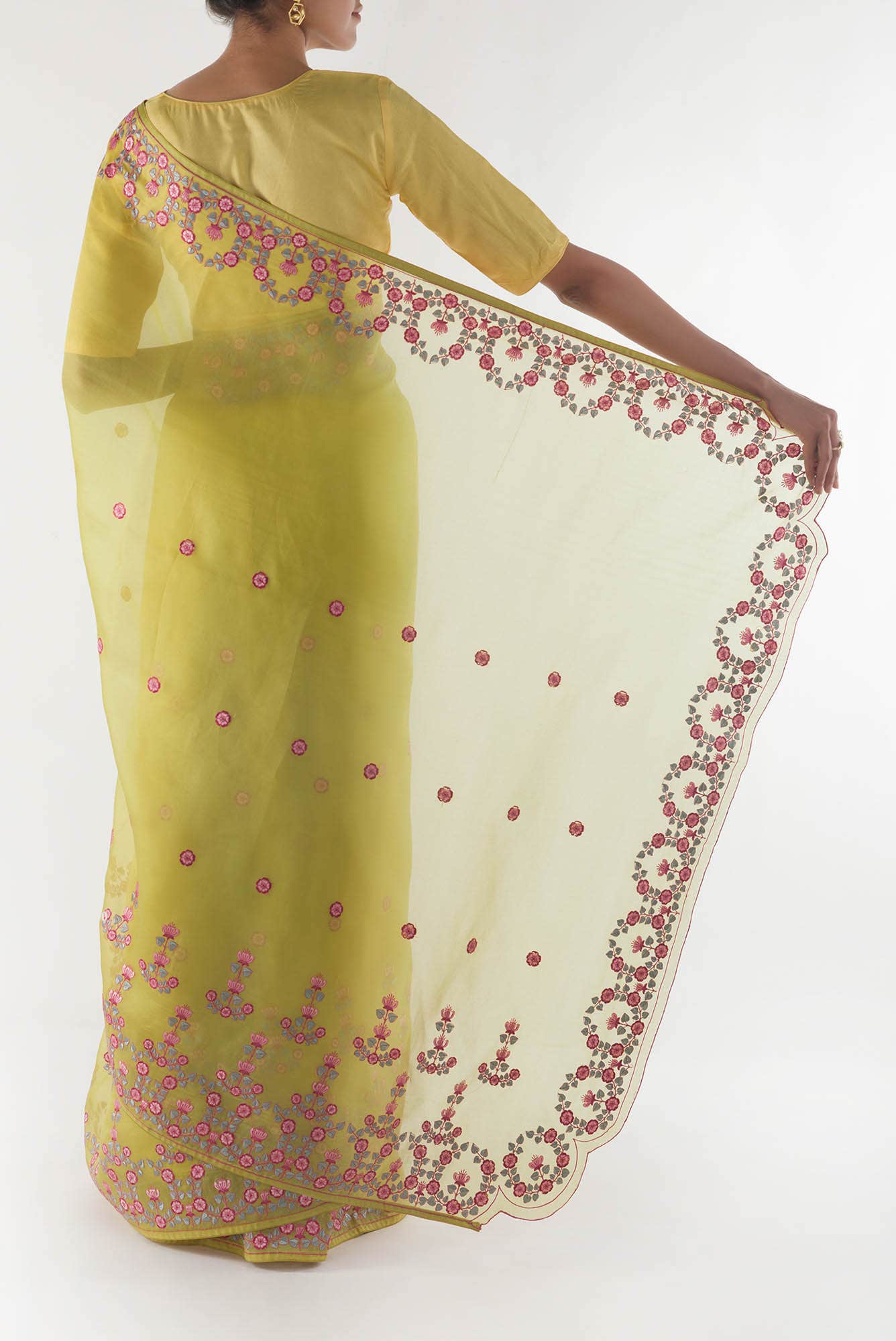 Ethereal Love Lemon Yellow floral design saree from Embroidered Romance Collection by Nalli - Image 4