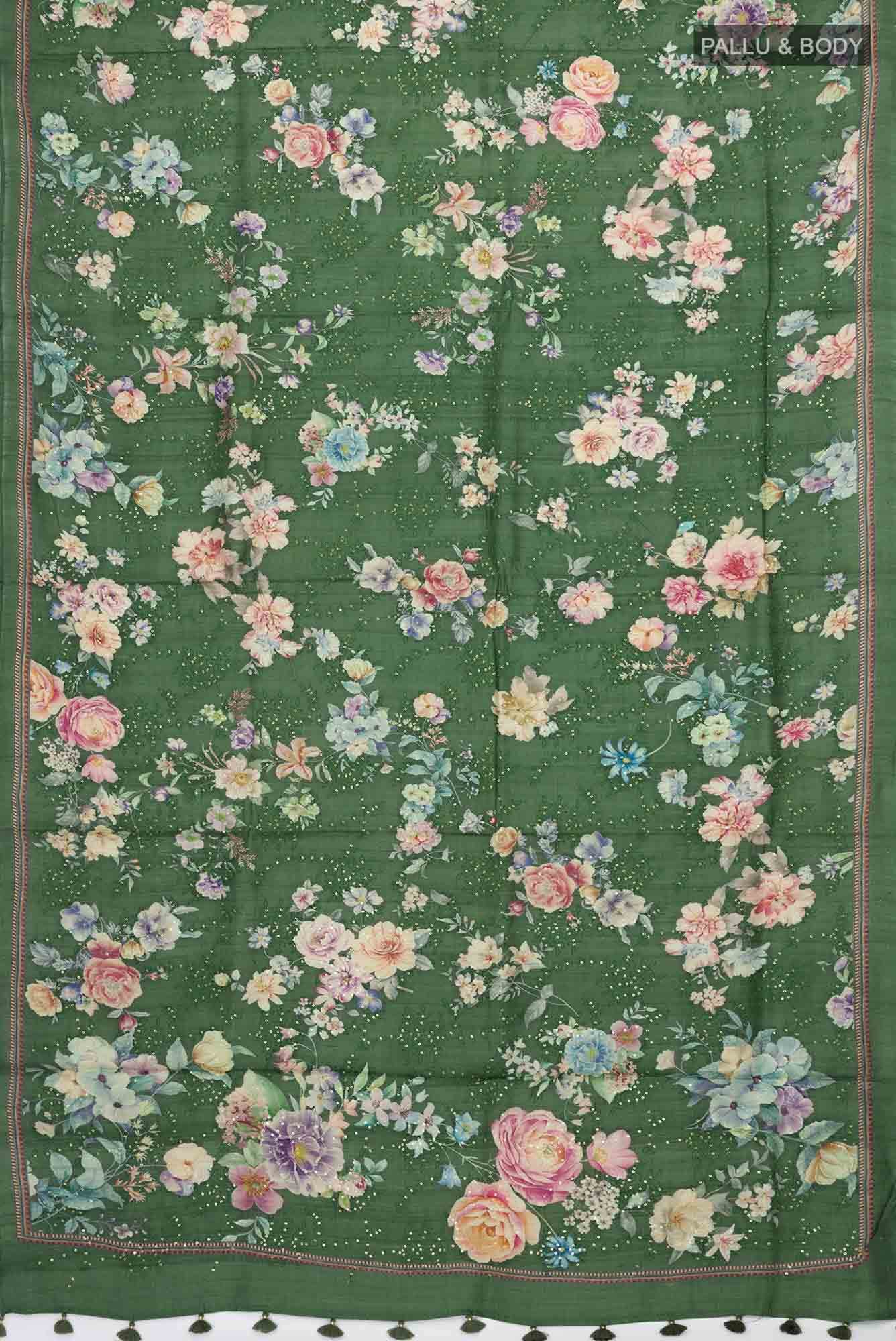 Green Tussar Silk Saree - Image 3