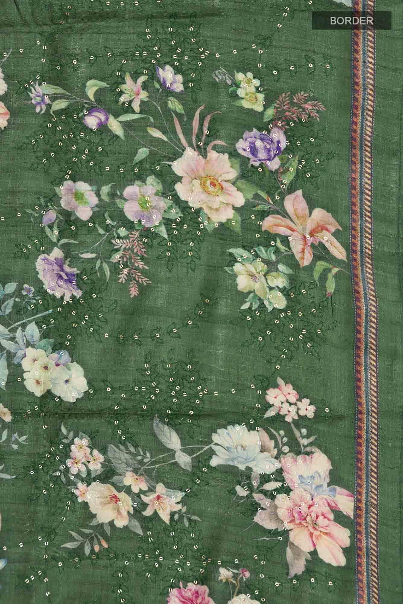 Green Tussar Silk Saree - Image 4