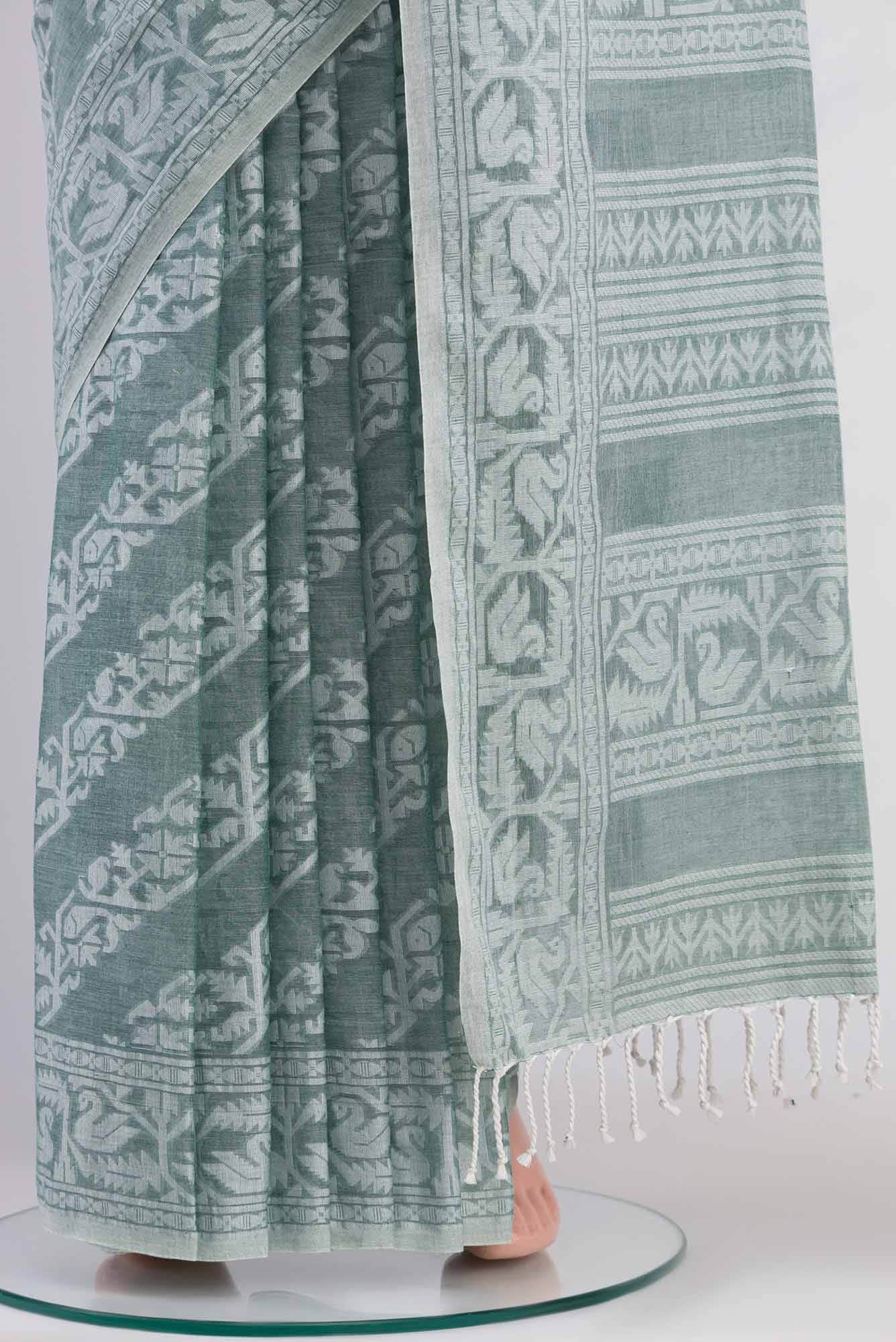 Hansika-Sage Green Bengal Cotton saree - Image 11