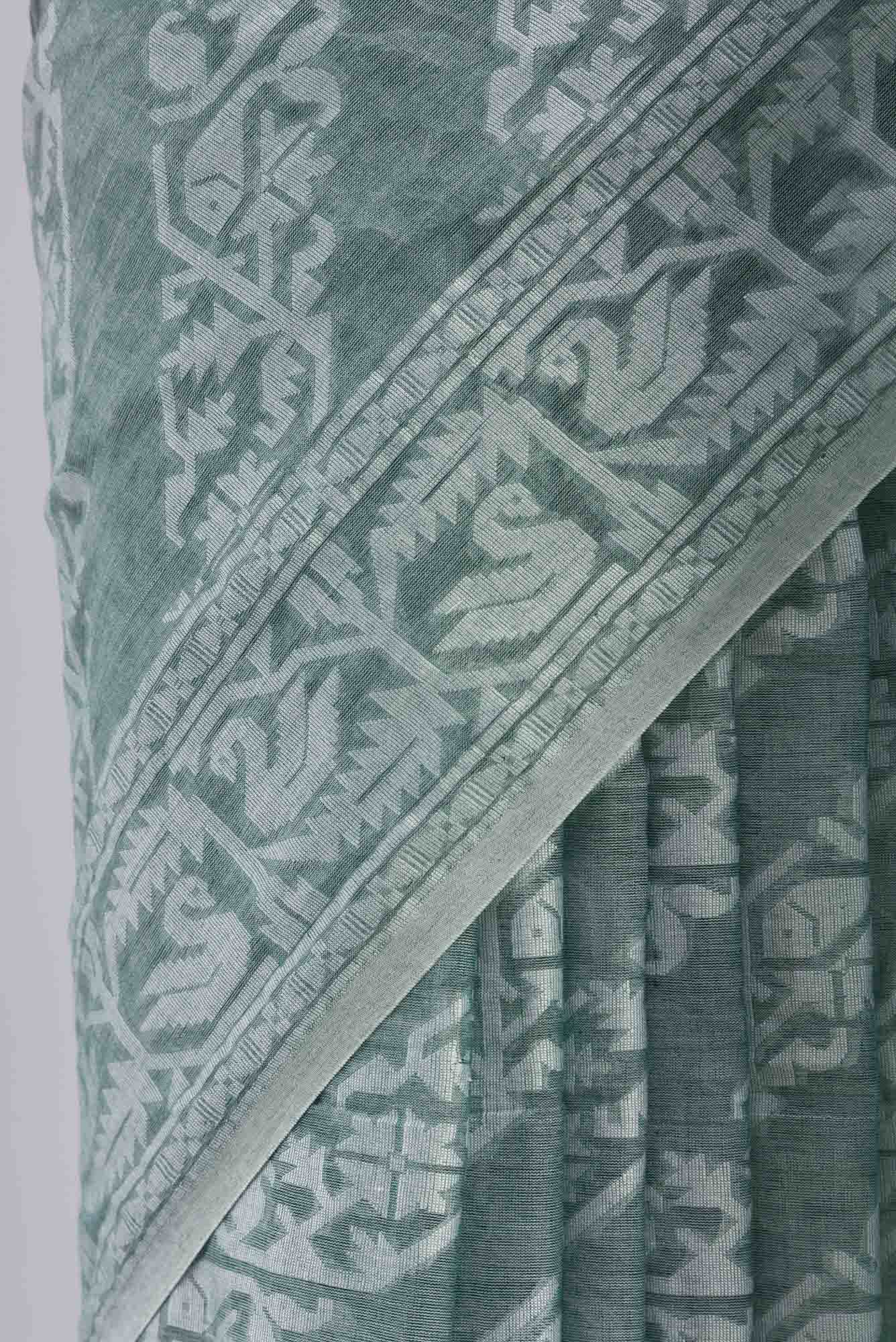 Hansika-Sage Green Bengal Cotton saree - Image 9