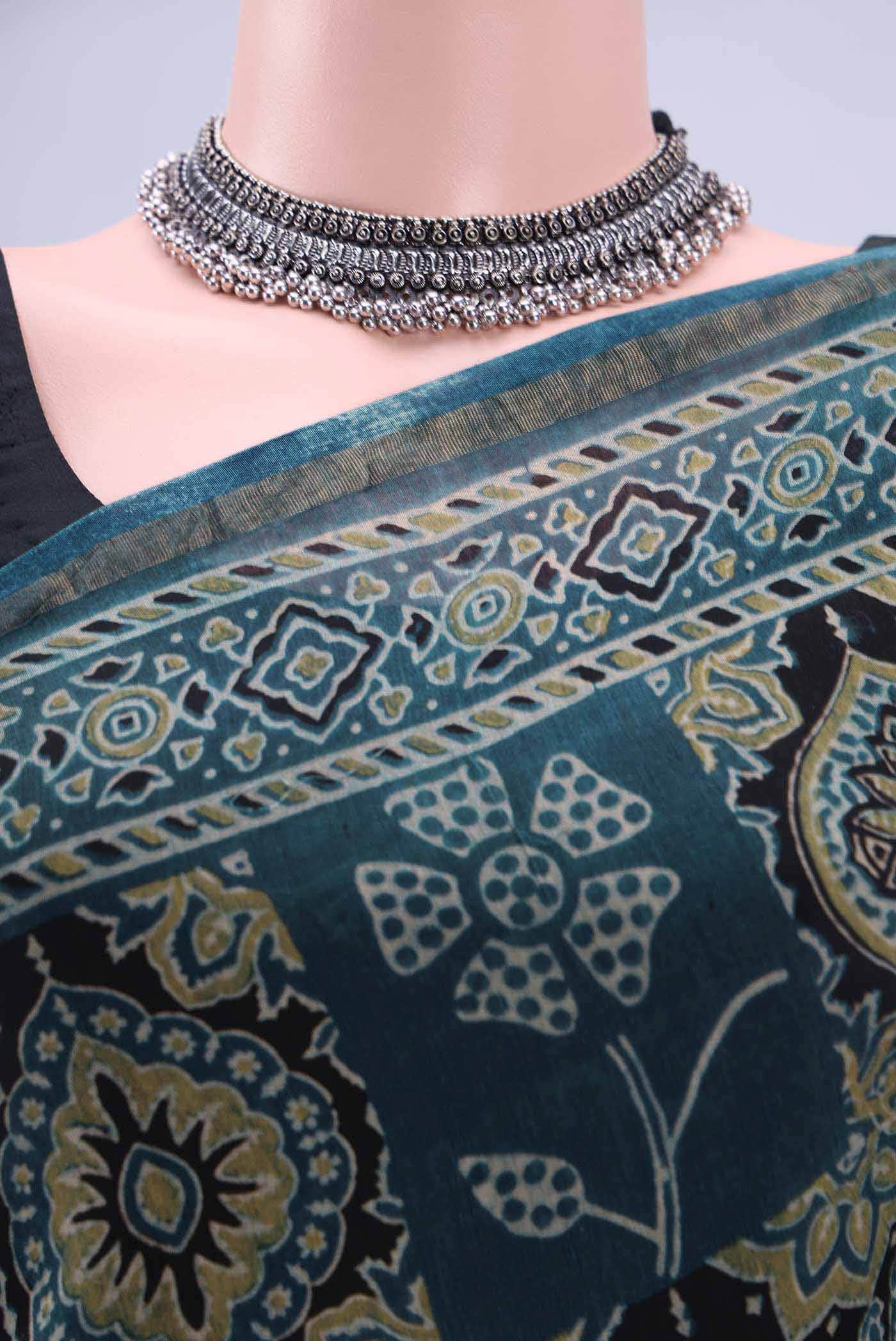 Indigo Chanderi Silk Cotton Saree - Image 3
