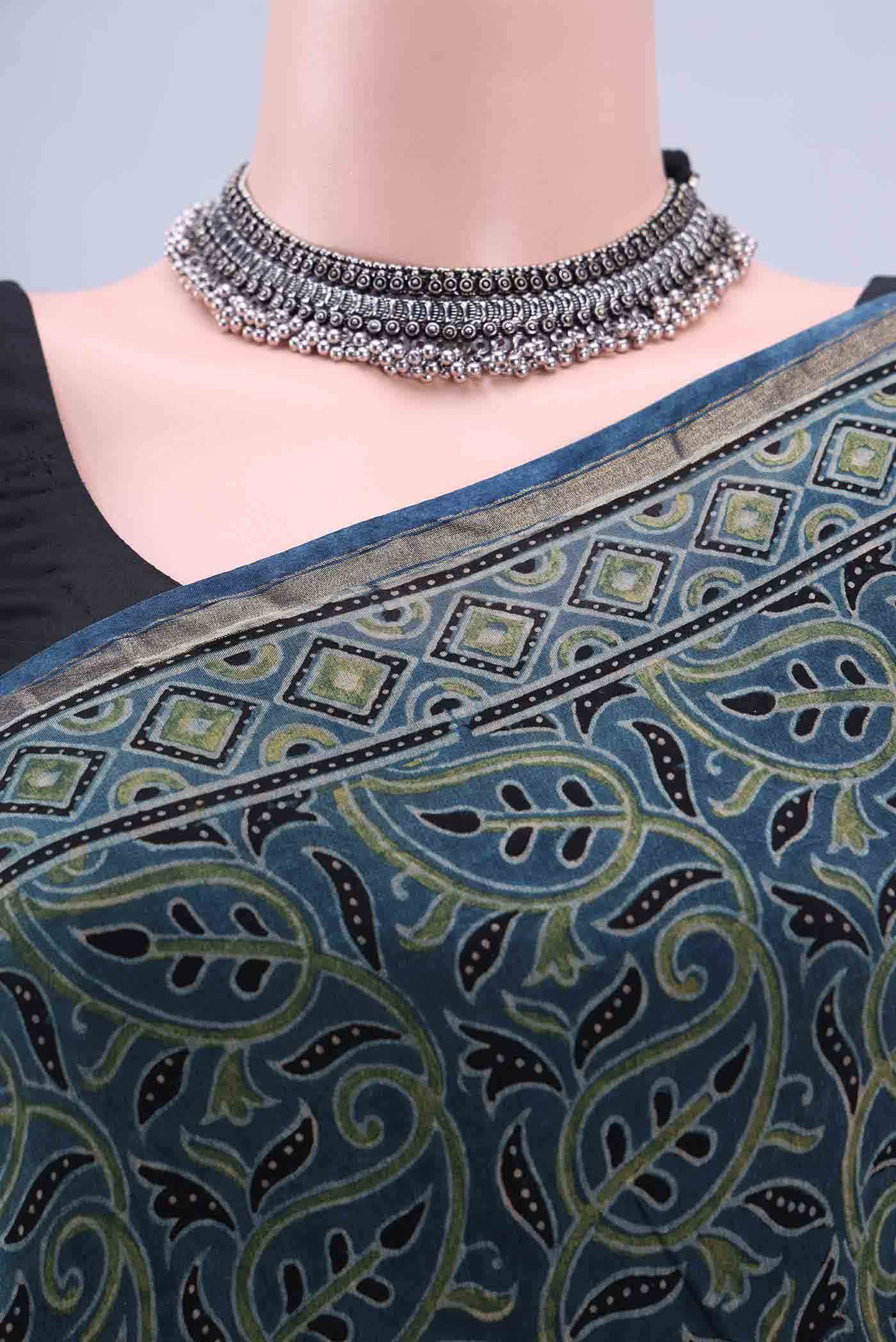 Indigo Chanderi Silk Cotton Saree - Image 3