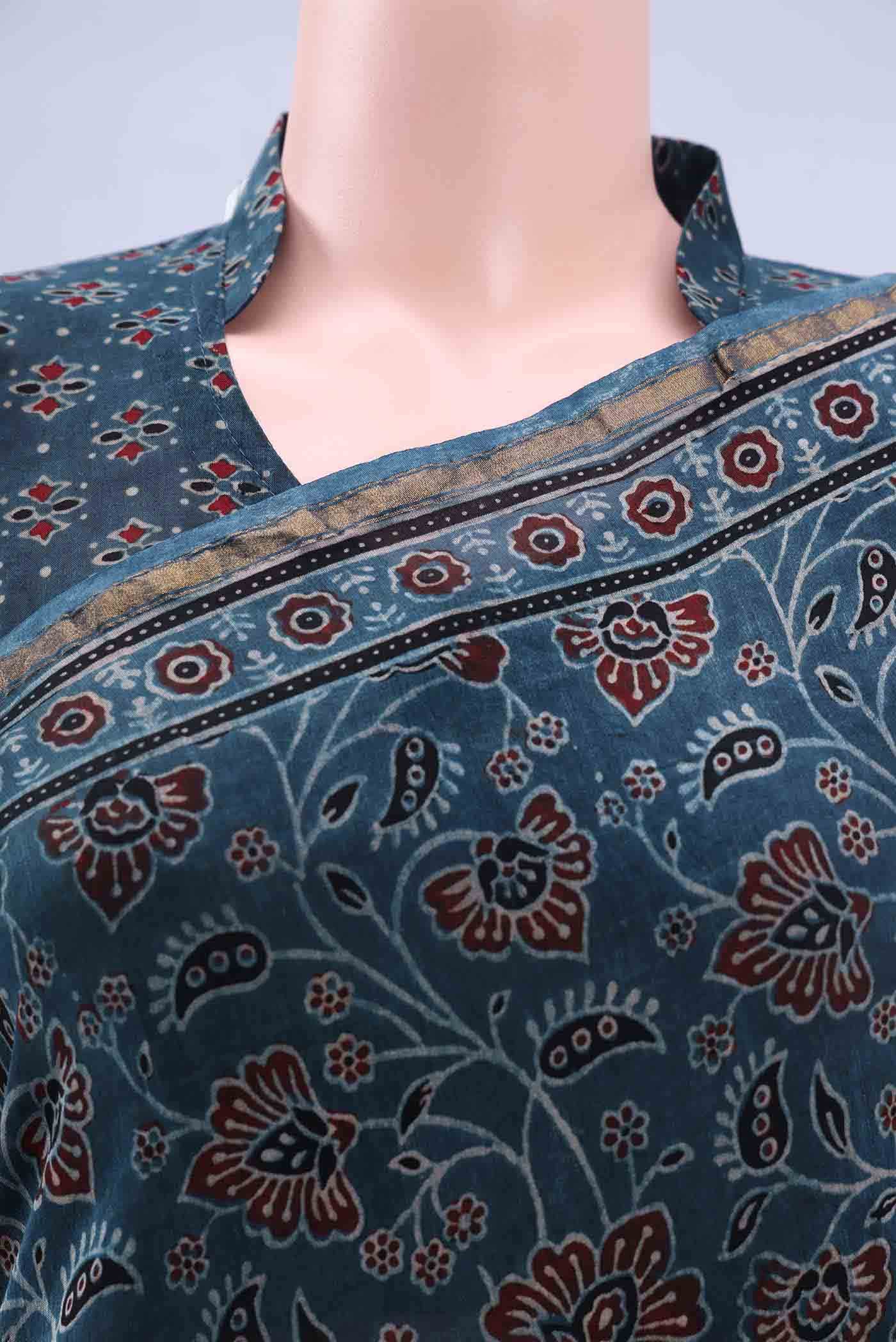 Indigo Chanderi Silk Cotton Saree - Image 3