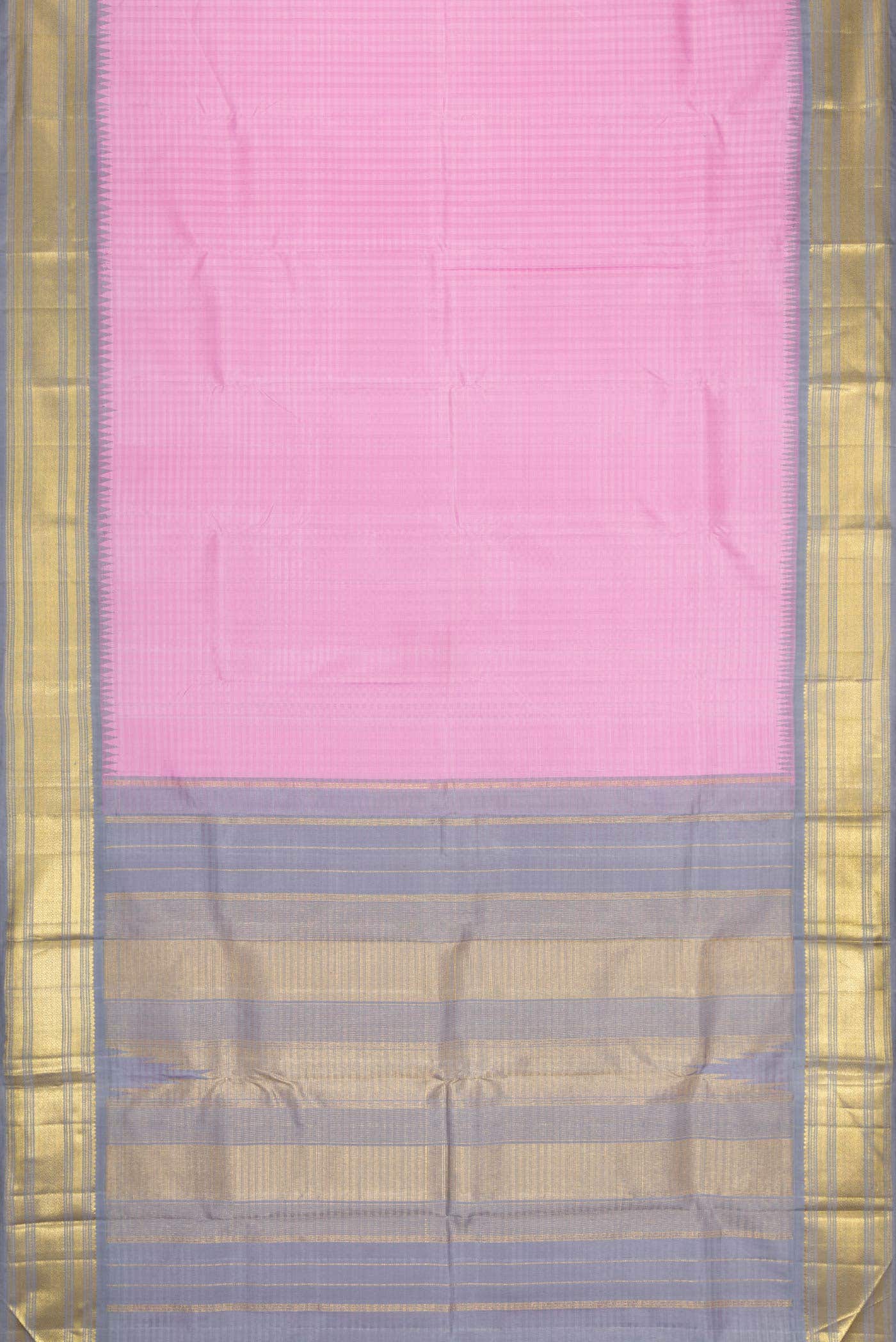 Pure Silk Pure Zari Rose pink Kanjivaram Saree - Image 4