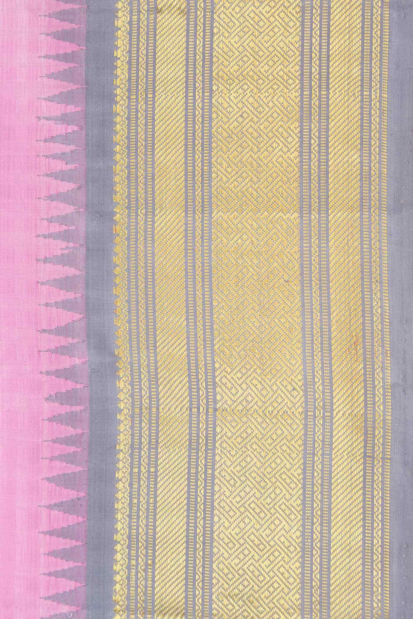 Pure Silk Pure Zari Rose pink Kanjivaram Saree - Image 5