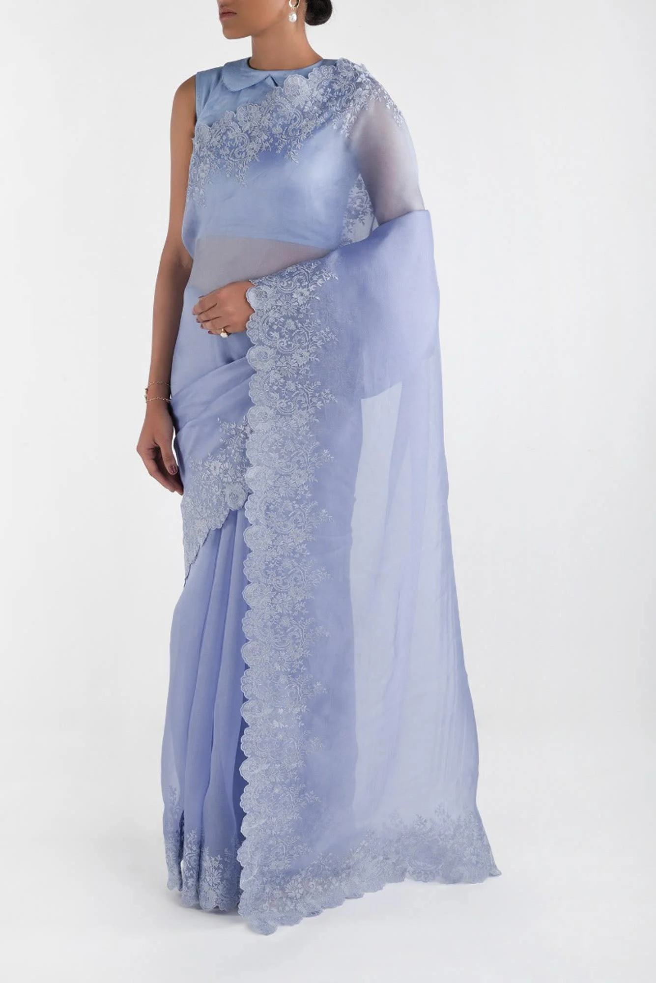 Harmonia Lavender floral design saree from Embroidered Romance Collection by Nalli - Image 4