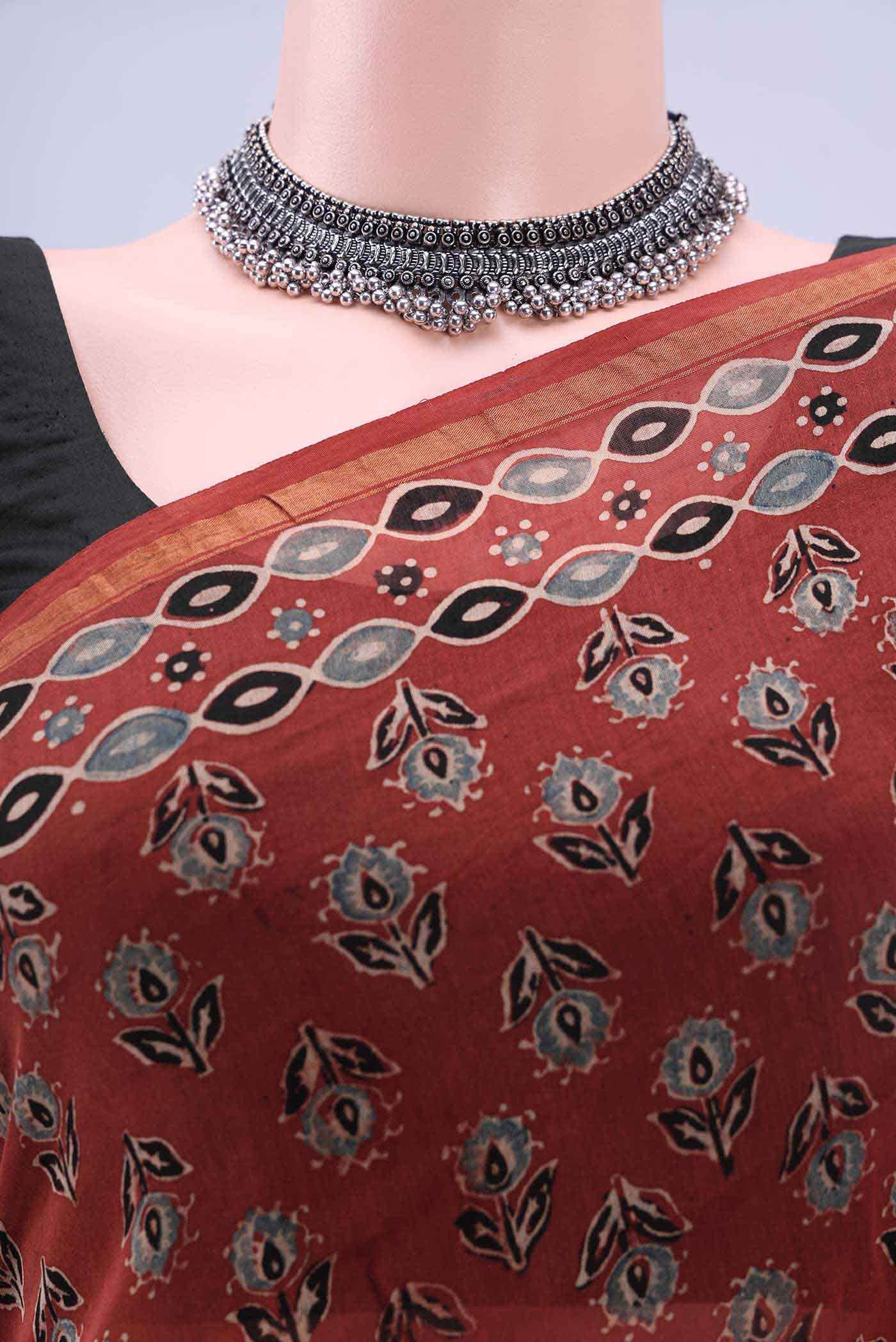 Maroon Chanderi Silk Cotton Saree - Image 3