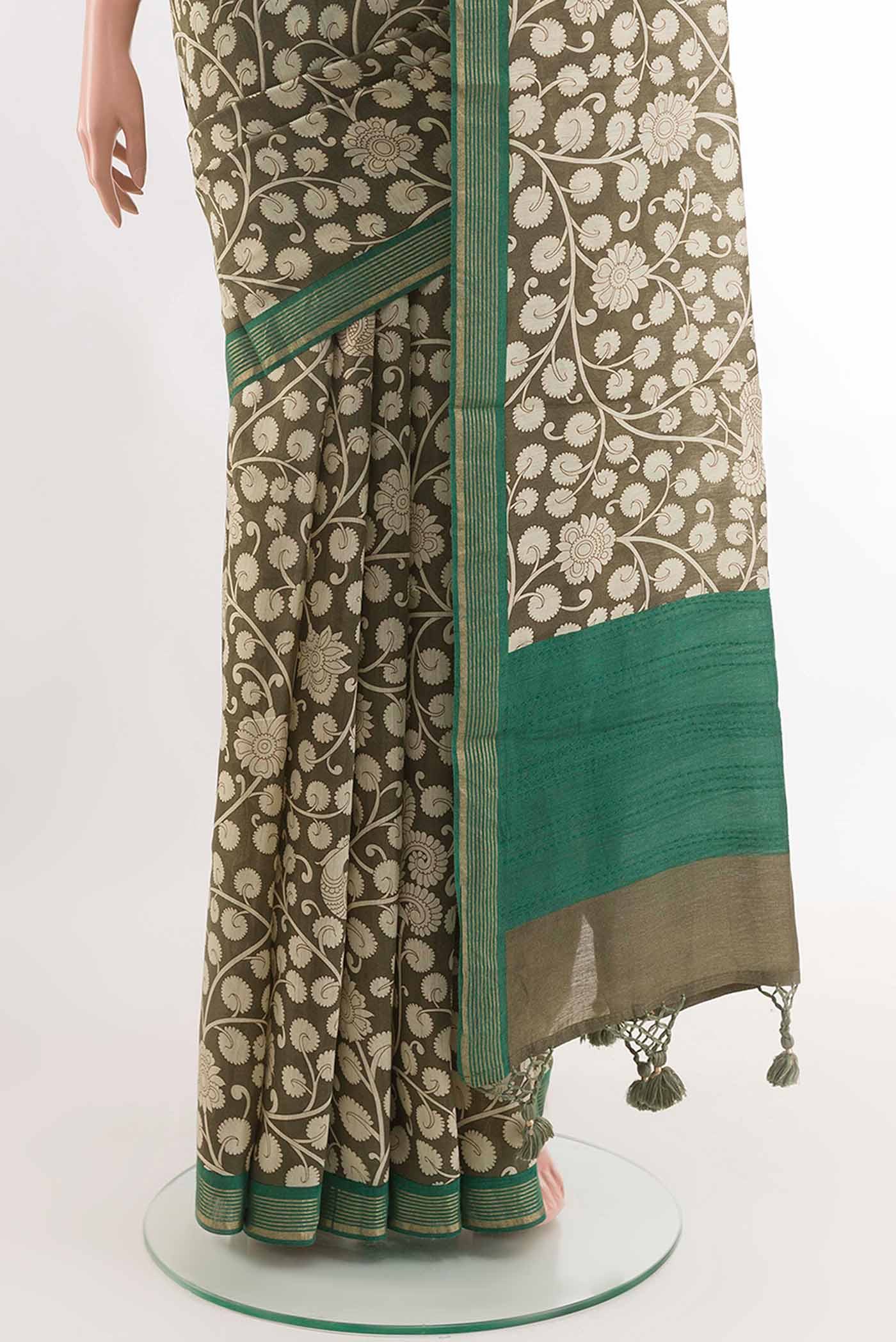 Mehandi Green Tussar Saree - Image 3