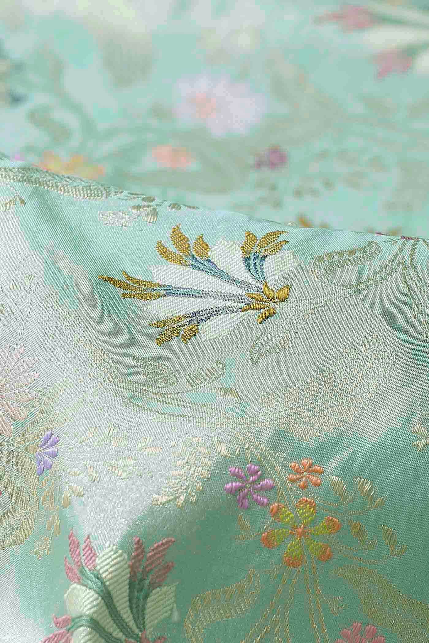 Mint Green Banarasi Tissue Silk Saree - Image 3