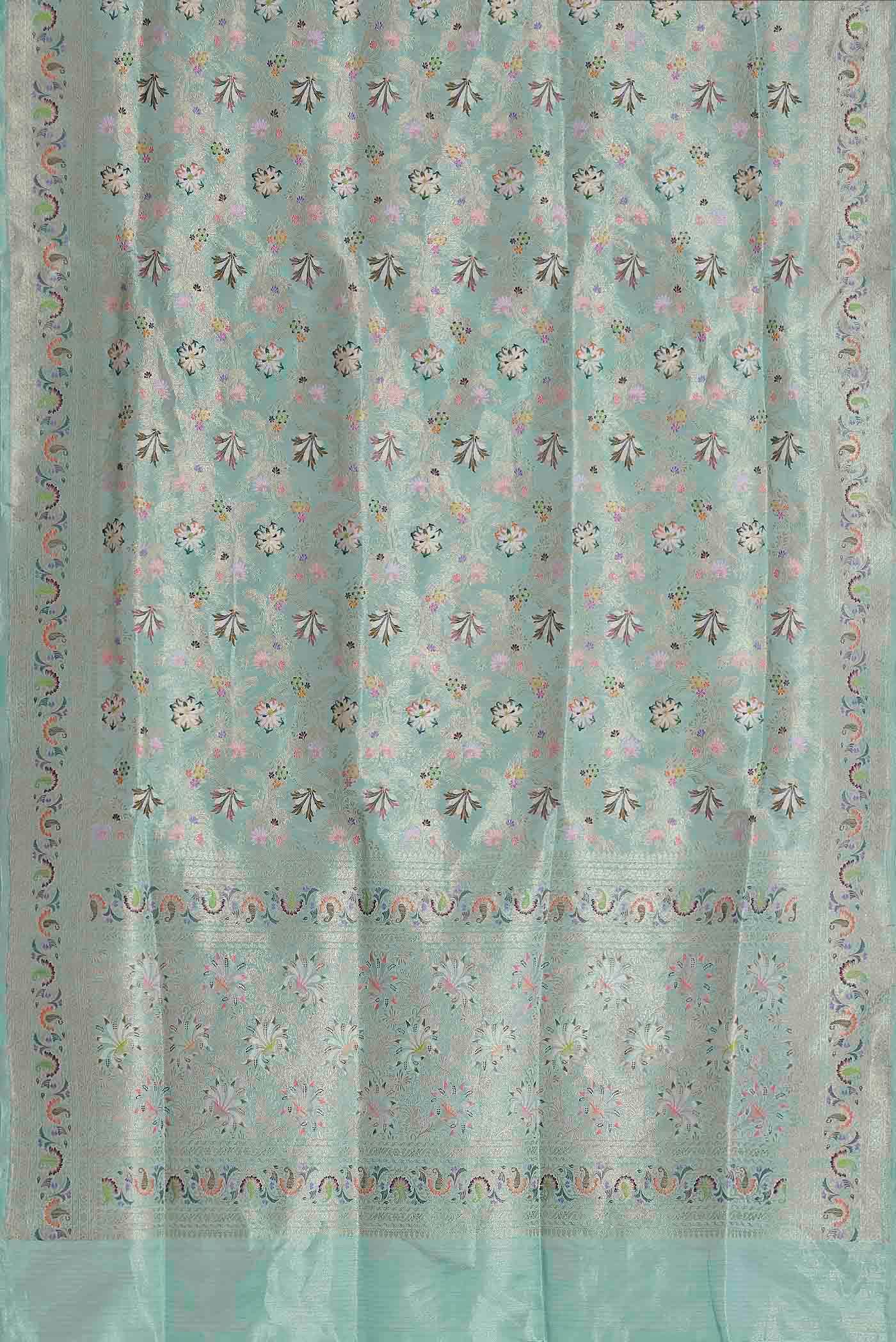 Mint Green Banarasi Tissue Silk Saree - Image 4